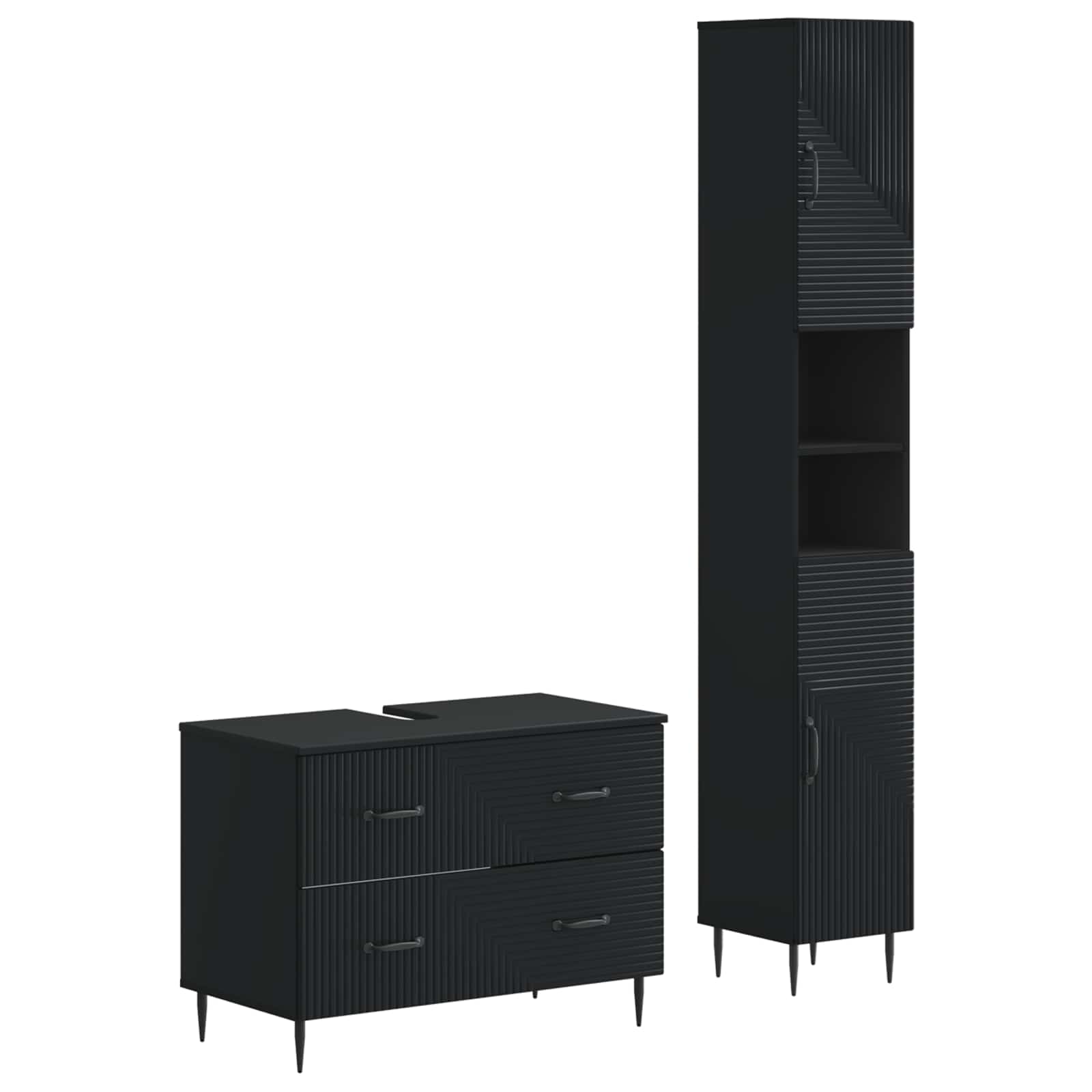 2-delige Badkamerkast Set HAARLEM Zwart Bewerkt hout is nu te koop bij PeponiXL, paradijselijk wonen!