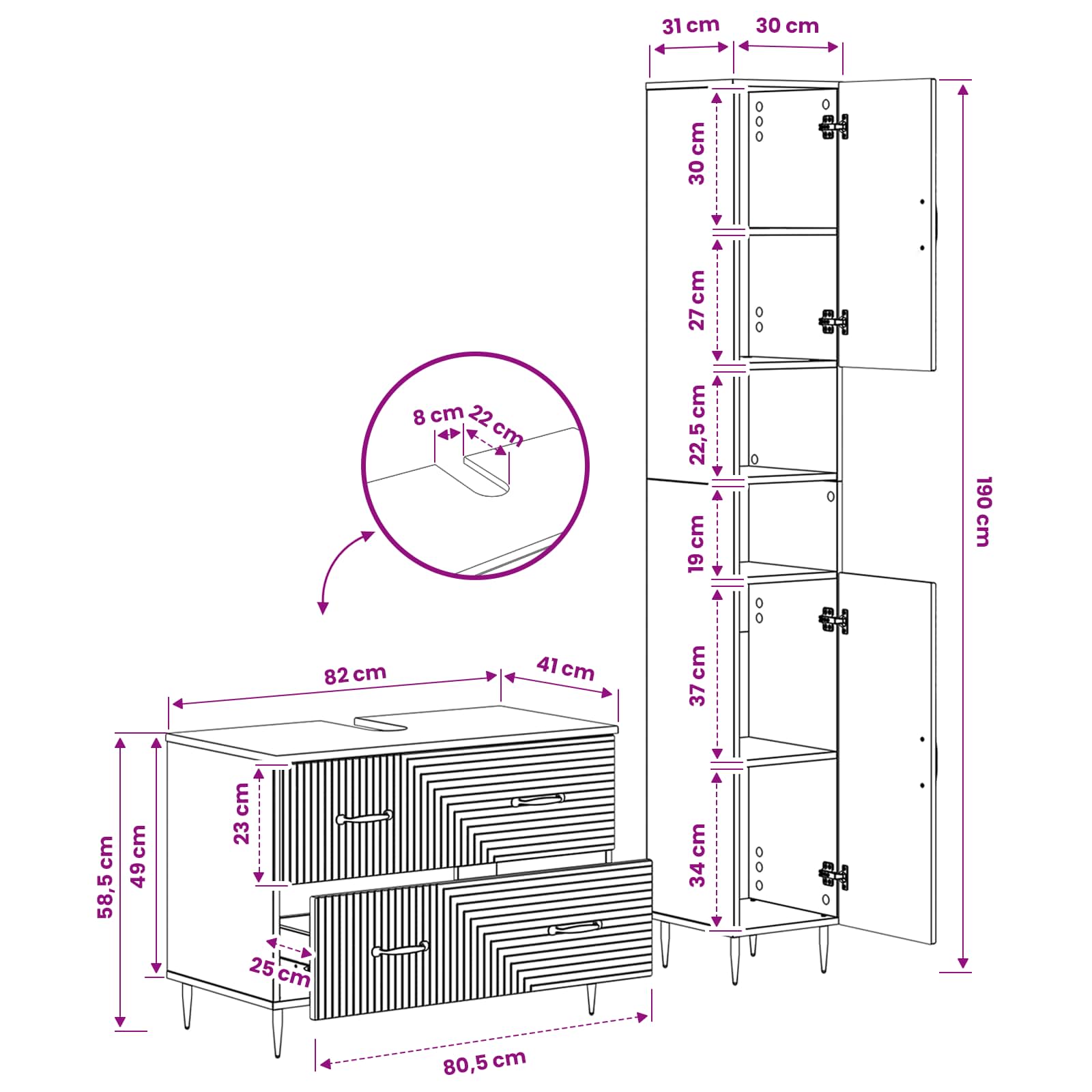 2-delige Badkamerkast Set HAARLEM Sonoma Eiken Bewerkt hout is nu te koop bij PeponiXL, paradijselijk wonen!