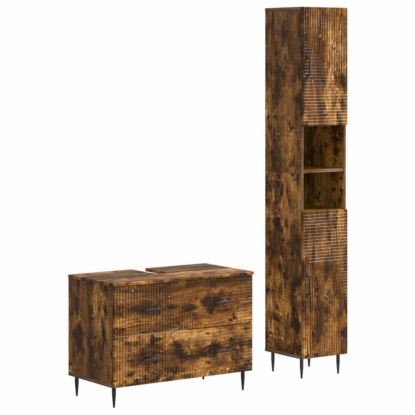 2-delige Badkamerkast Set HAARLEM Gerookt eiken Bewerkt hout is nu te koop bij PeponiXL, paradijselijk wonen!
