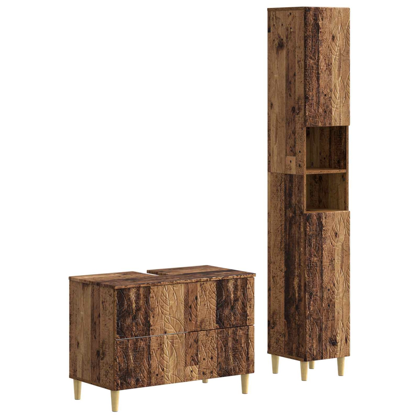 2-delige Badkamerkast Set DELFT Oud hout Bewerkt hout is nu te koop bij PeponiXL, paradijselijk wonen!