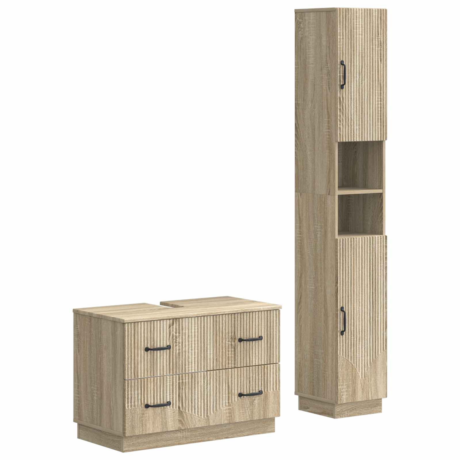 2-delige Badkamerkast Set HOORN Sonoma Eiken Bewerkt hout is nu te koop bij PeponiXL, paradijselijk wonen!