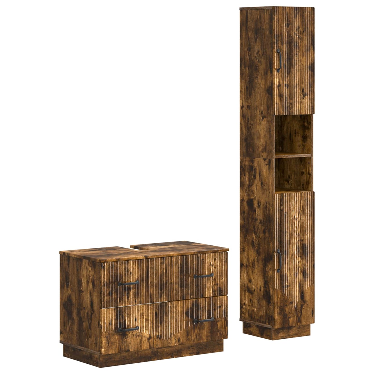 2-delige Badkamerkast Set HOORN Gerookt eiken Bewerkt hout is nu te koop bij PeponiXL, paradijselijk wonen!