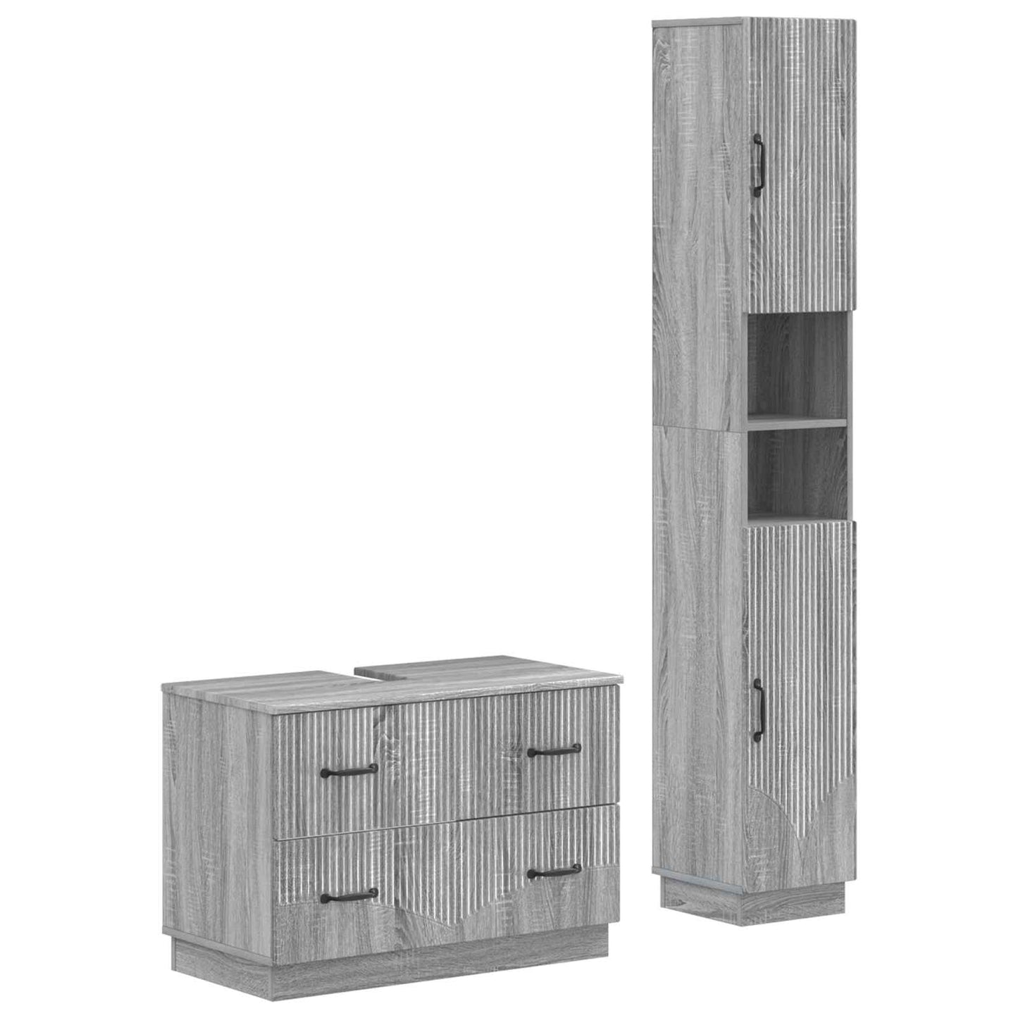 2-delige Badkamerkast Set HOORN Grijs Sonoma Bewerkt hout is nu te koop bij PeponiXL, paradijselijk wonen!