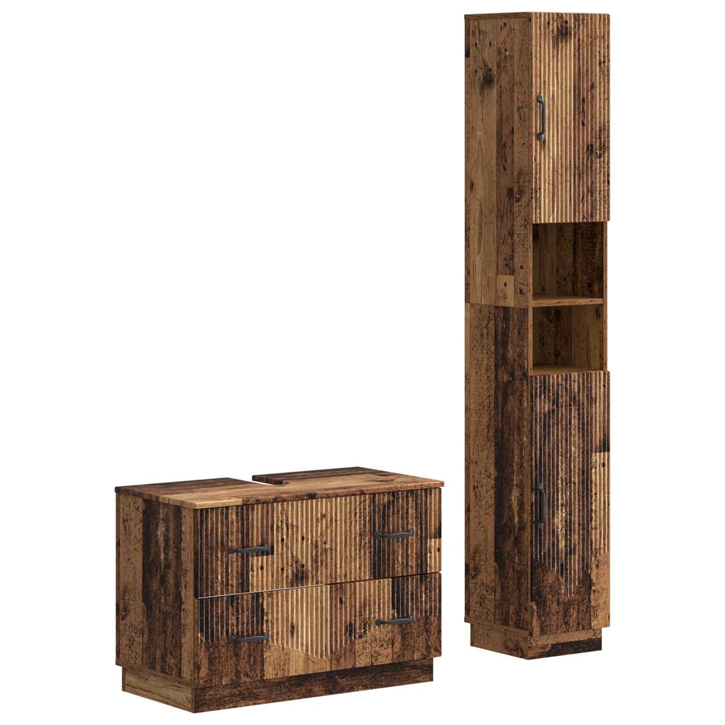 2-delige Badkamerkast Set HOORN Oud hout Bewerkt hout is nu te koop bij PeponiXL, paradijselijk wonen!