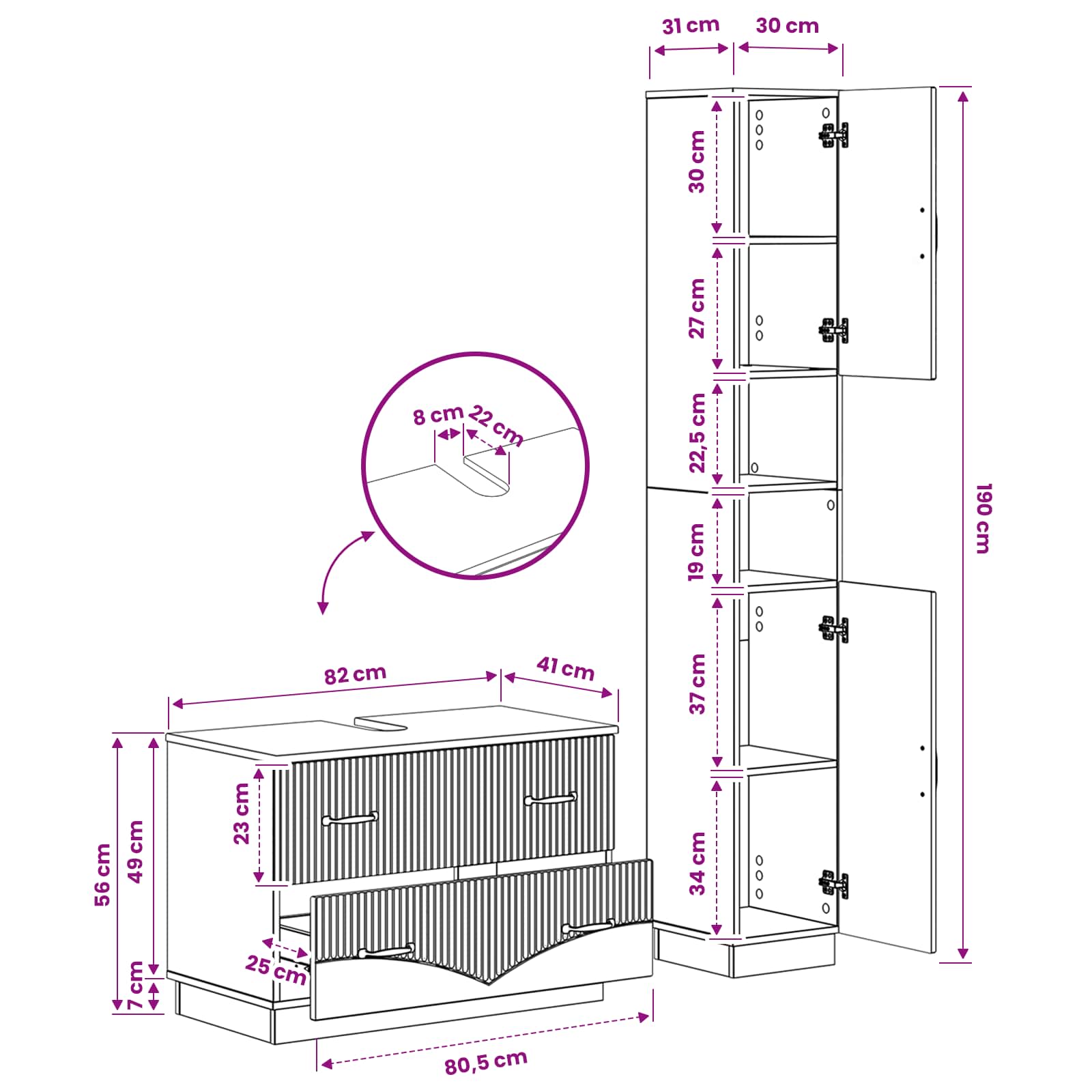 2-delige Badkamerkast Set HOORN Oud hout Bewerkt hout is nu te koop bij PeponiXL, paradijselijk wonen!