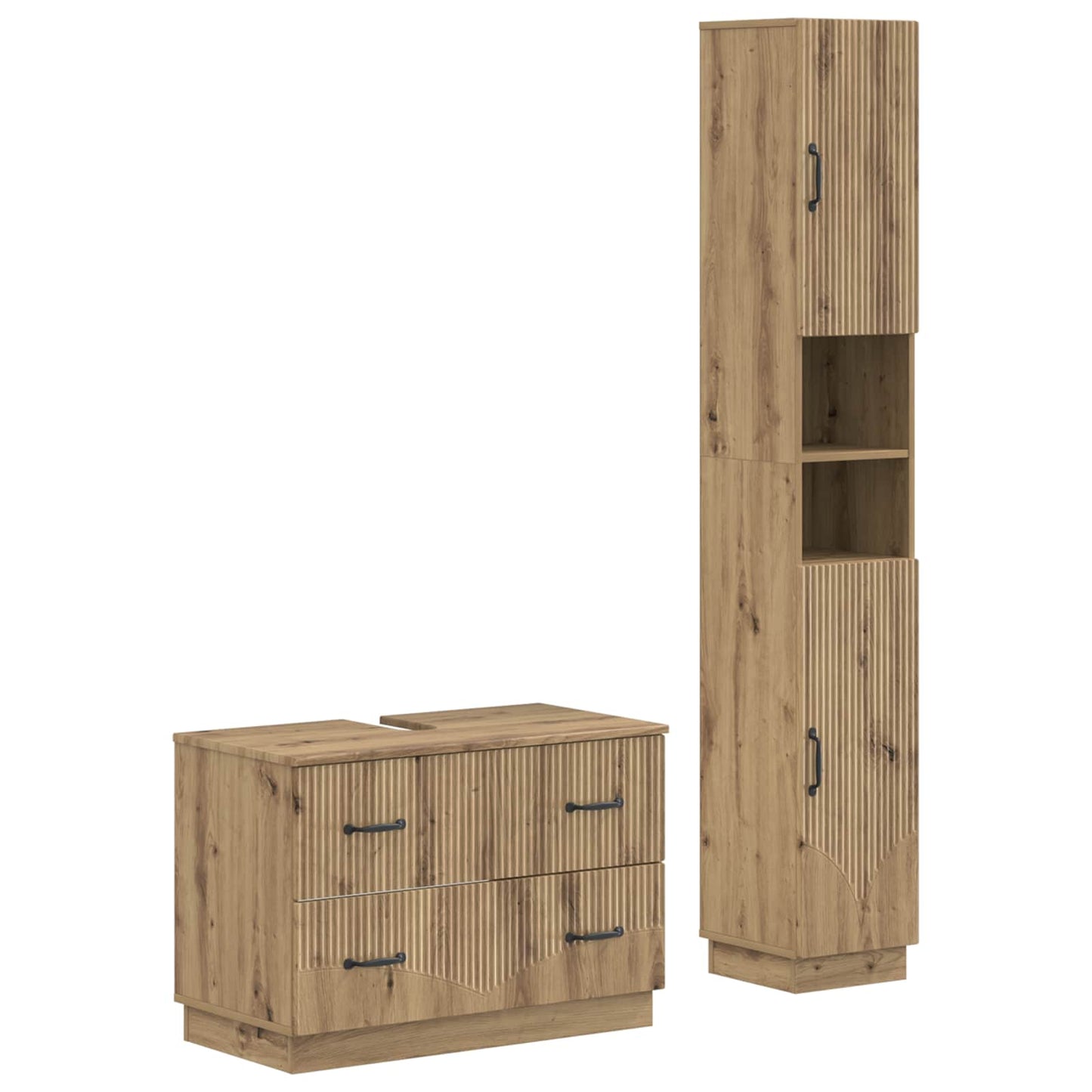 2-delige Badkamerkast Set HOORN Artisanaal eiken Bewerkt hout is nu te koop bij PeponiXL, paradijselijk wonen!