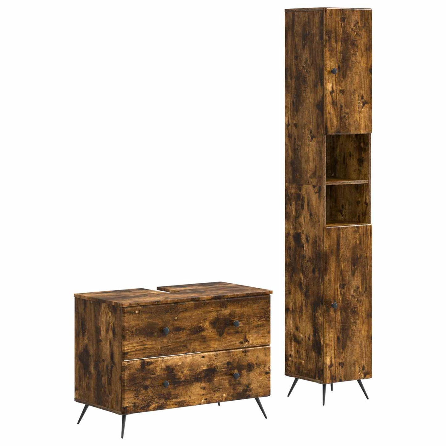 2-delige Badkamerkast Set BREDA Gerookt eiken Bewerkt hout is nu te koop bij PeponiXL, paradijselijk wonen!