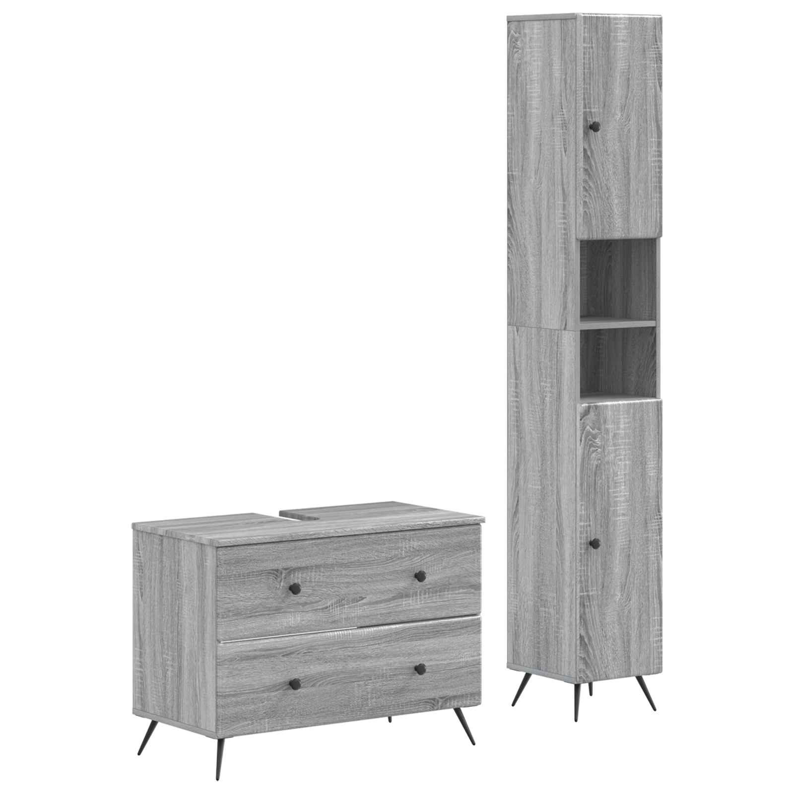 2-delige Badkamerkast Set BREDA Grijs Sonoma Bewerkt hout is nu te koop bij PeponiXL, paradijselijk wonen!