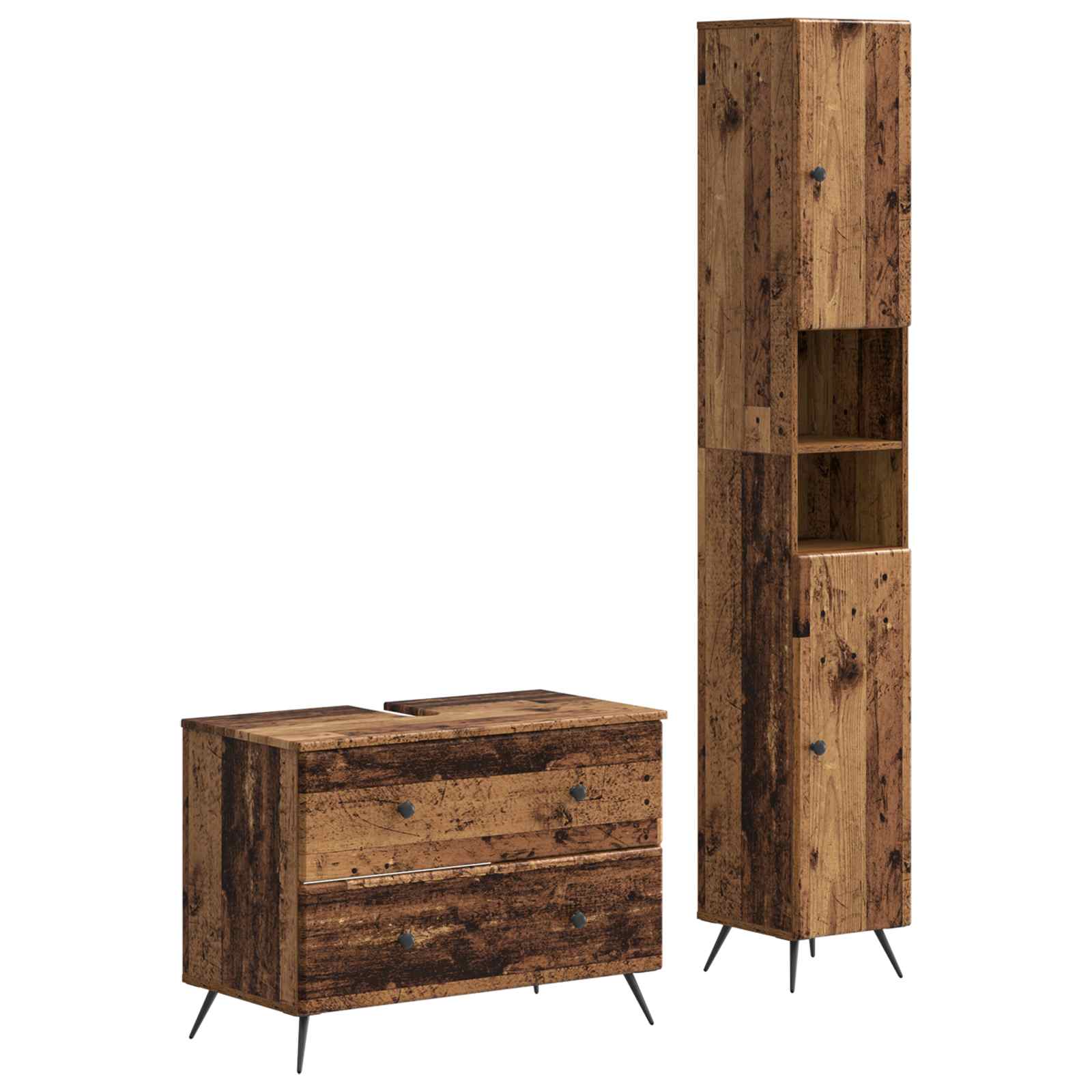 2-delige Badkamerkast Set BREDA Oud hout Bewerkt hout is nu te koop bij PeponiXL, paradijselijk wonen!