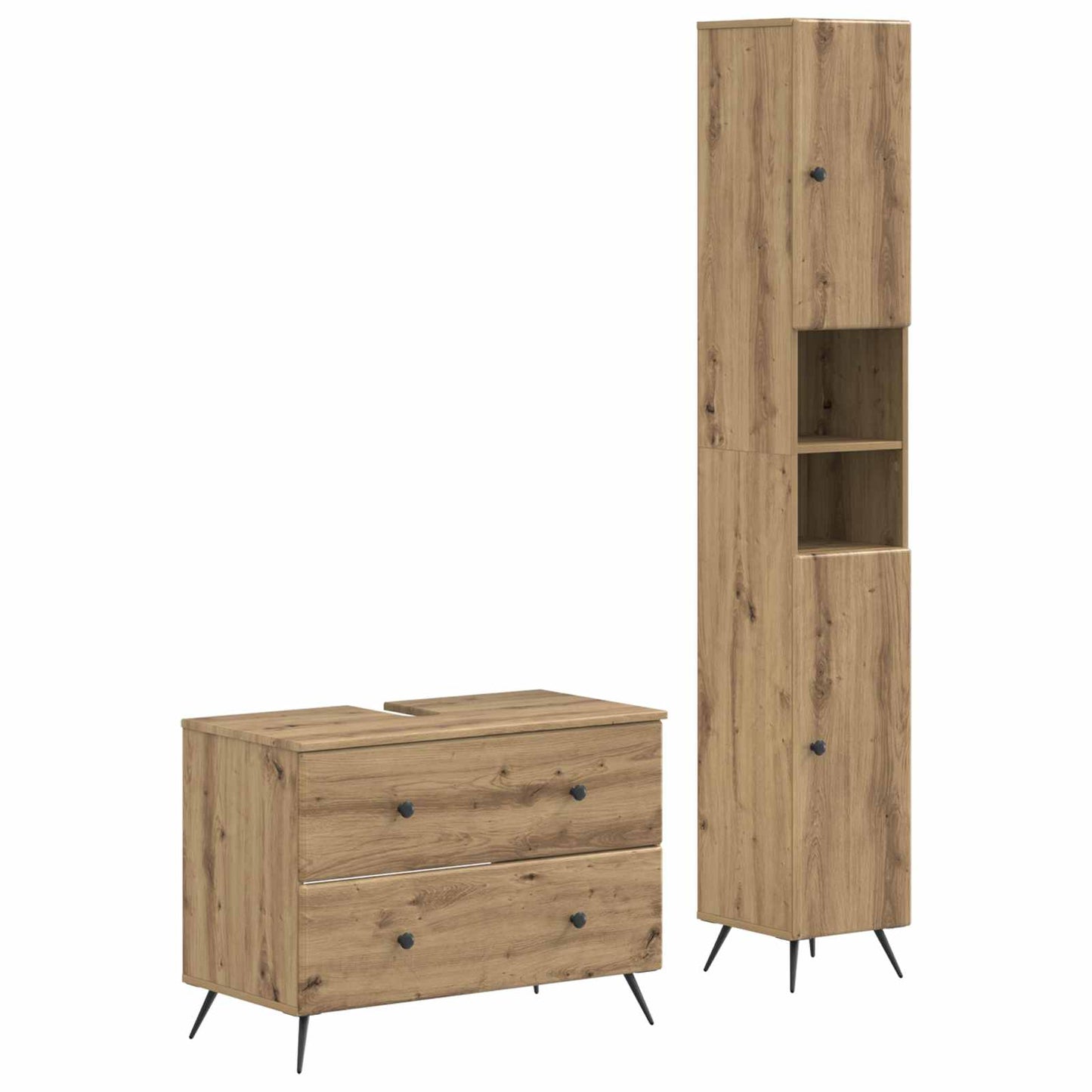 2-delige Badkamerkast Set BREDA Artisanaal eiken Bewerkt hout is nu te koop bij PeponiXL, paradijselijk wonen!