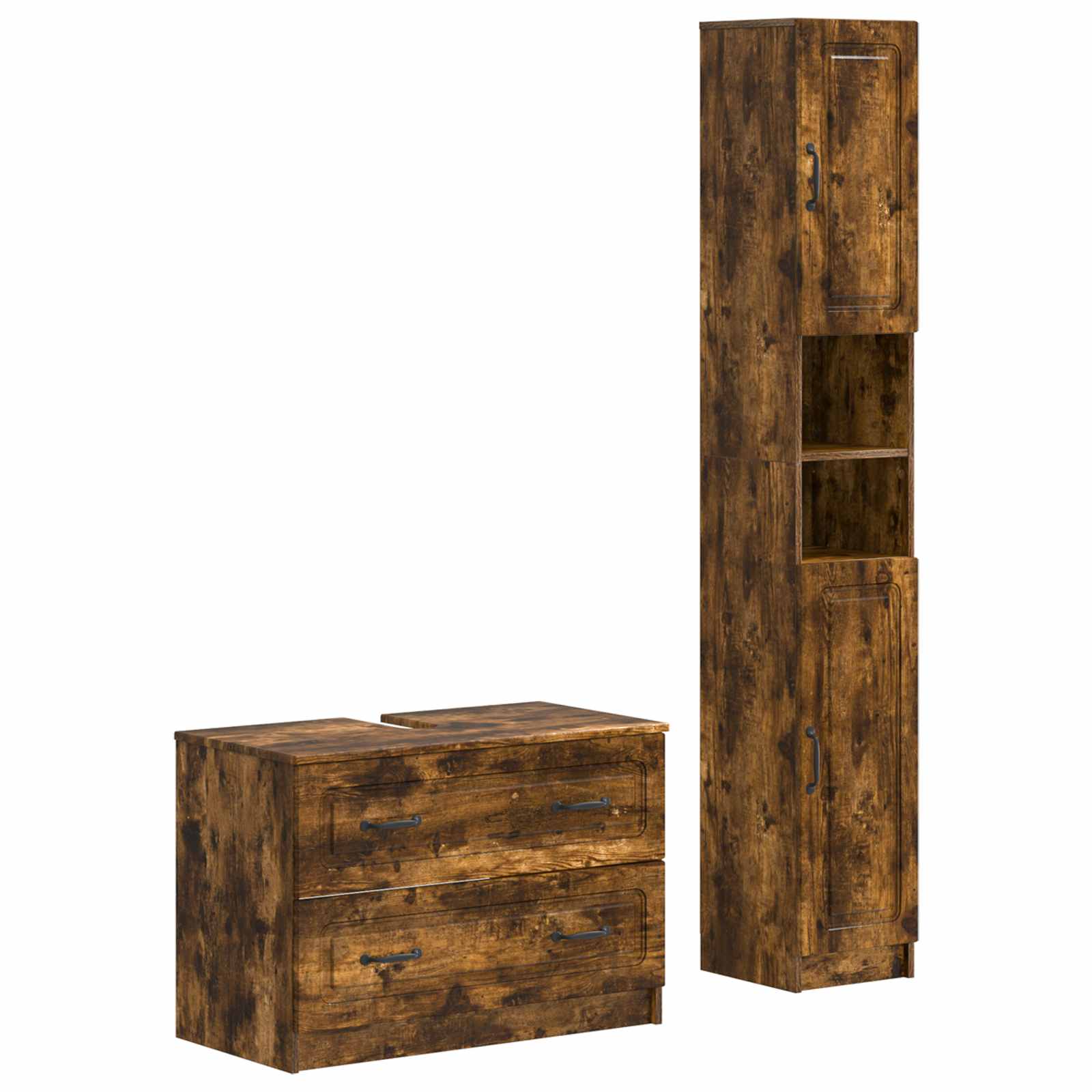 2-delige Badkamerkast Set UTRECHT Gerookt eiken Bewerkt hout is nu te koop bij PeponiXL, paradijselijk wonen!