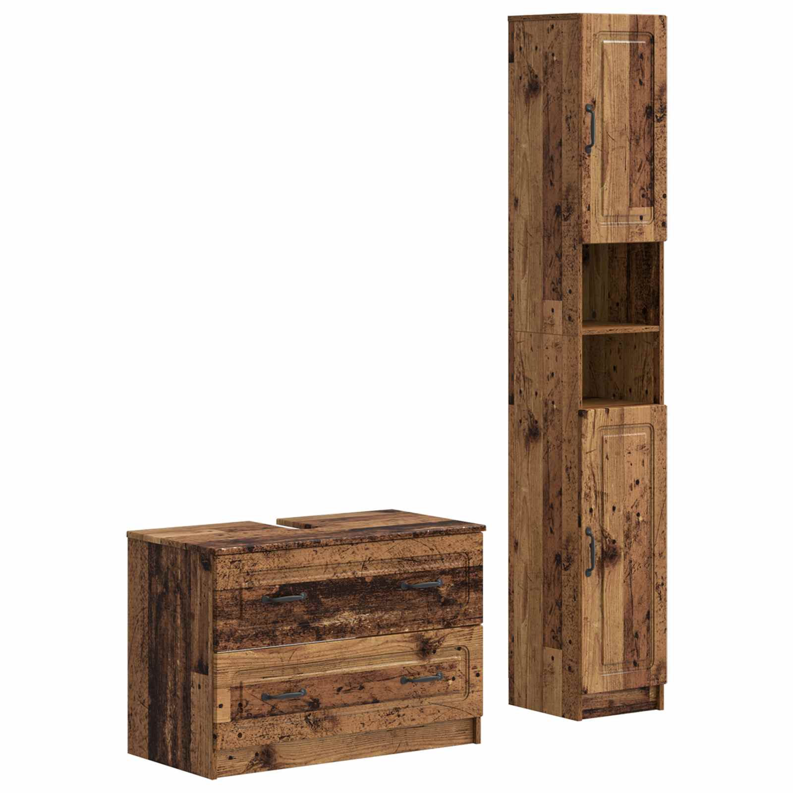 2-delige Badkamerkast Set UTRECHT Oud hout Bewerkt hout is nu te koop bij PeponiXL, paradijselijk wonen!