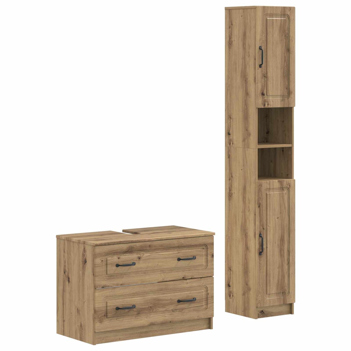 2-delige Badkamerkast Set UTRECHT Artisanaal eiken Bewerkt hout is nu te koop bij PeponiXL, paradijselijk wonen!
