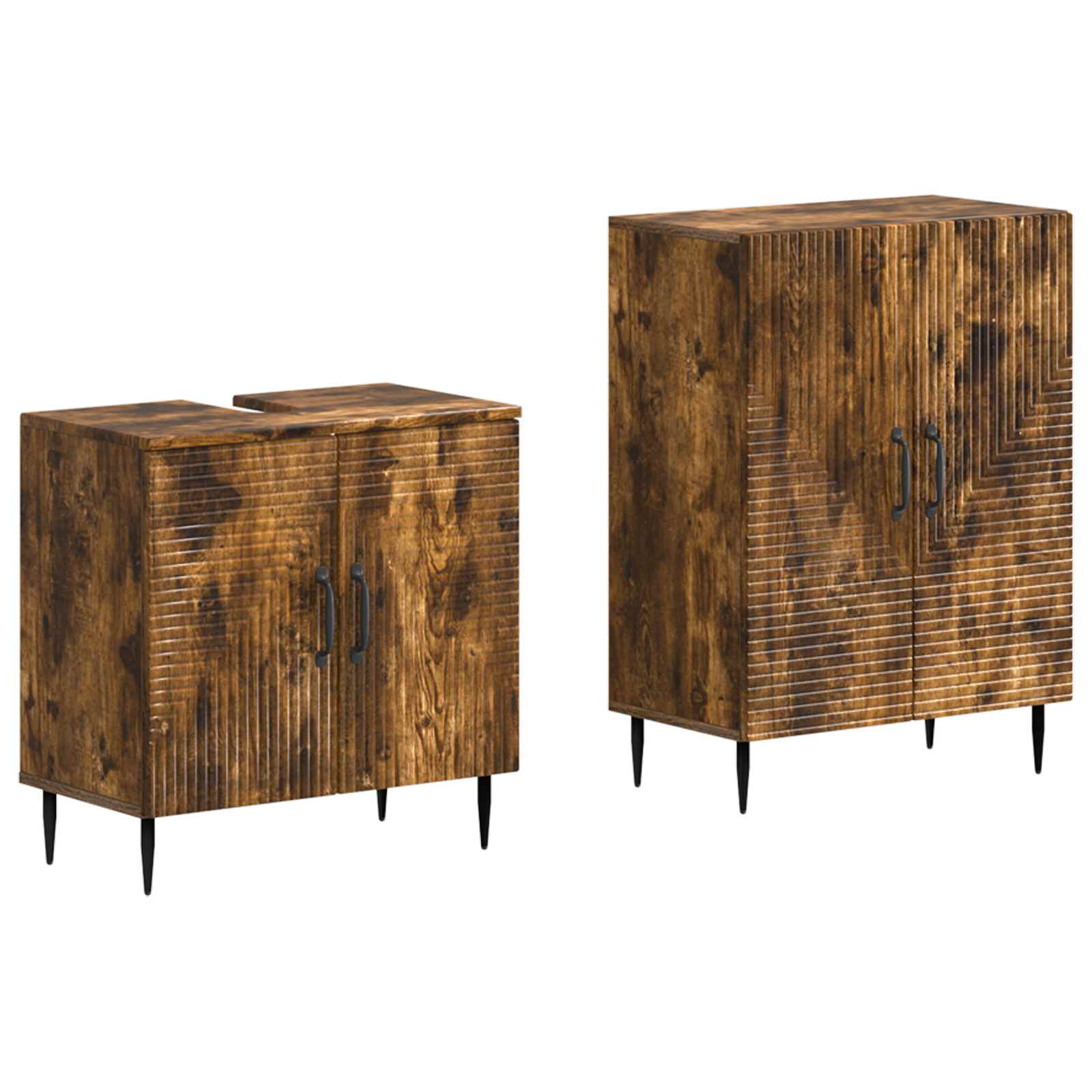 2-delige Badkamerkast Set HAARLEM Gerookt eiken Bewerkt hout is nu te koop bij PeponiXL, paradijselijk wonen!