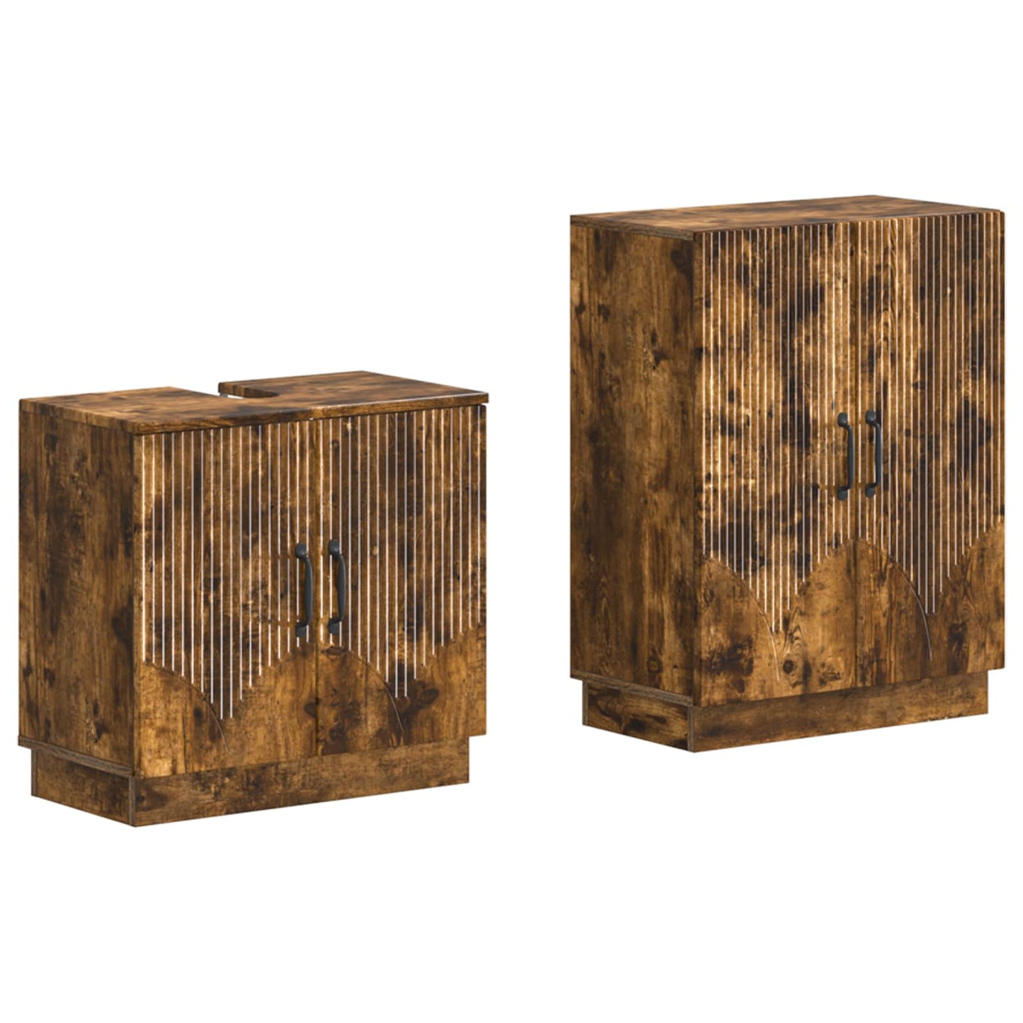 2-delige Badkamerkast Set HOORN Gerookt eiken Bewerkt hout is nu te koop bij PeponiXL, paradijselijk wonen!