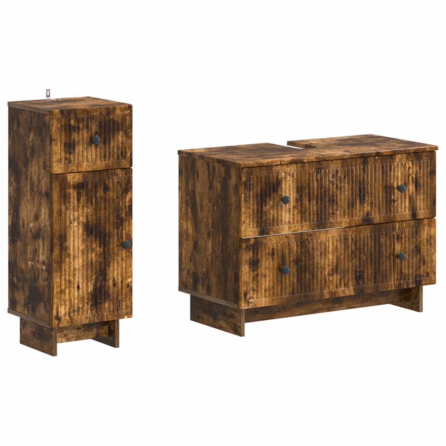 2-delige Badkamerkast Set EDE Gerookt eiken Bewerkt hout is nu te koop bij PeponiXL, paradijselijk wonen!
