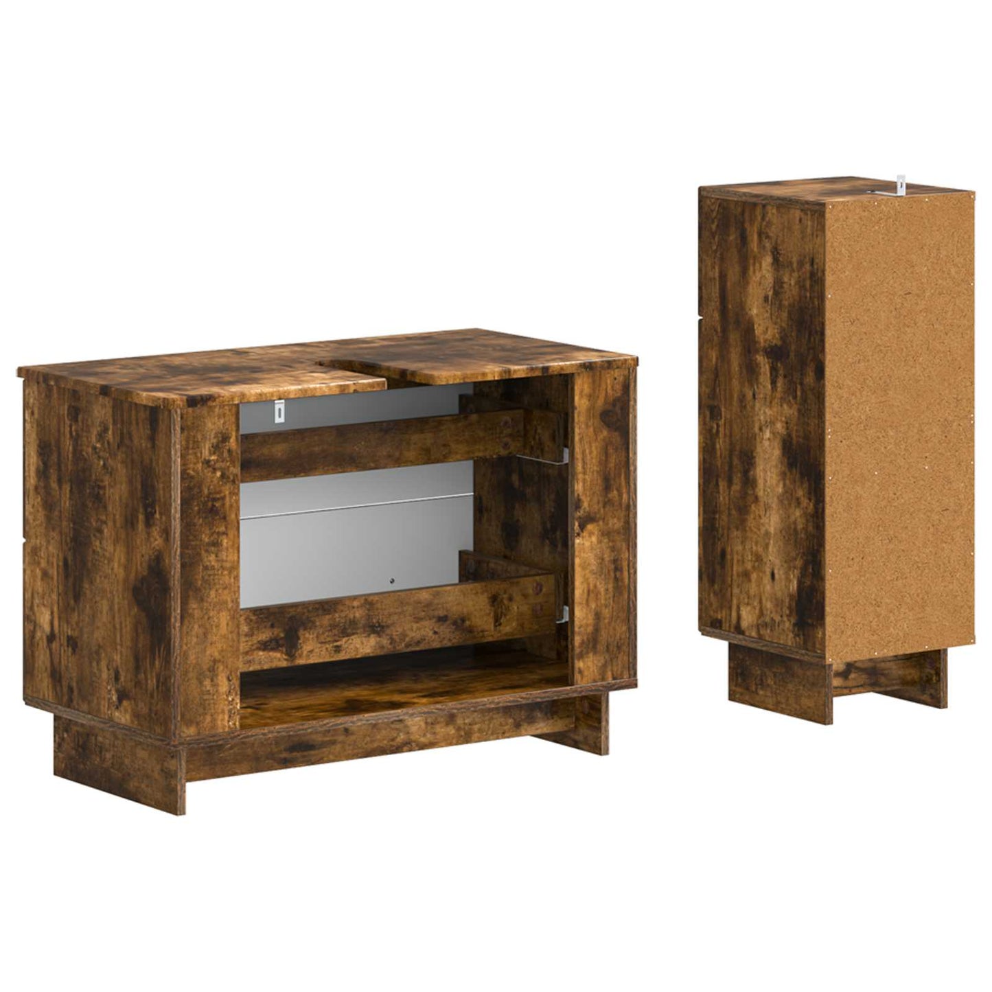 2-delige Badkamerkast Set EDE Gerookt eiken Bewerkt hout is nu te koop bij PeponiXL, paradijselijk wonen!