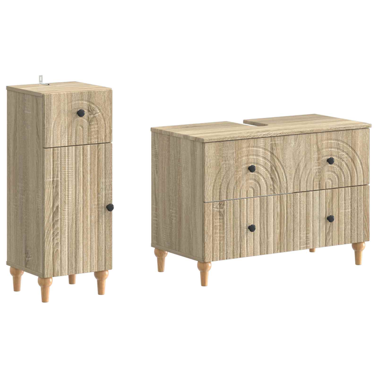 2-delige Badkamerkast Set ALKMAAR Sonoma Eiken Bewerkt hout is nu te koop bij PeponiXL, paradijselijk wonen!