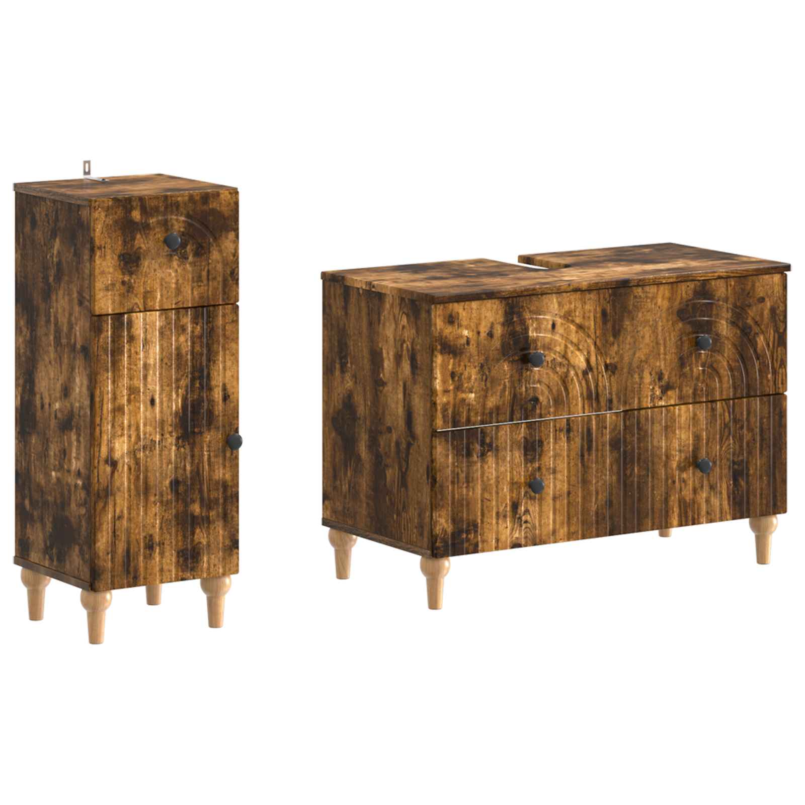 2-delige Badkamerkast Set ALKMAAR Gerookt eiken Bewerkt hout is nu te koop bij PeponiXL, paradijselijk wonen!