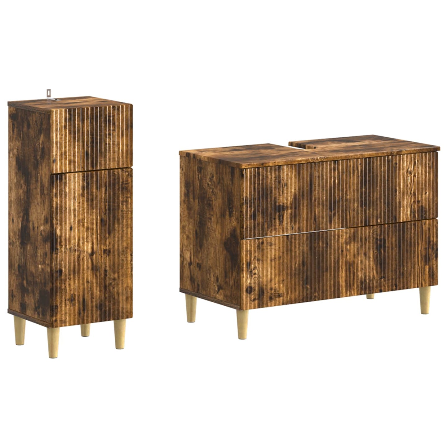 2-delige Badkamerkast Set ARNHEM Gerookt eiken Bewerkt hout is nu te koop bij PeponiXL, paradijselijk wonen!