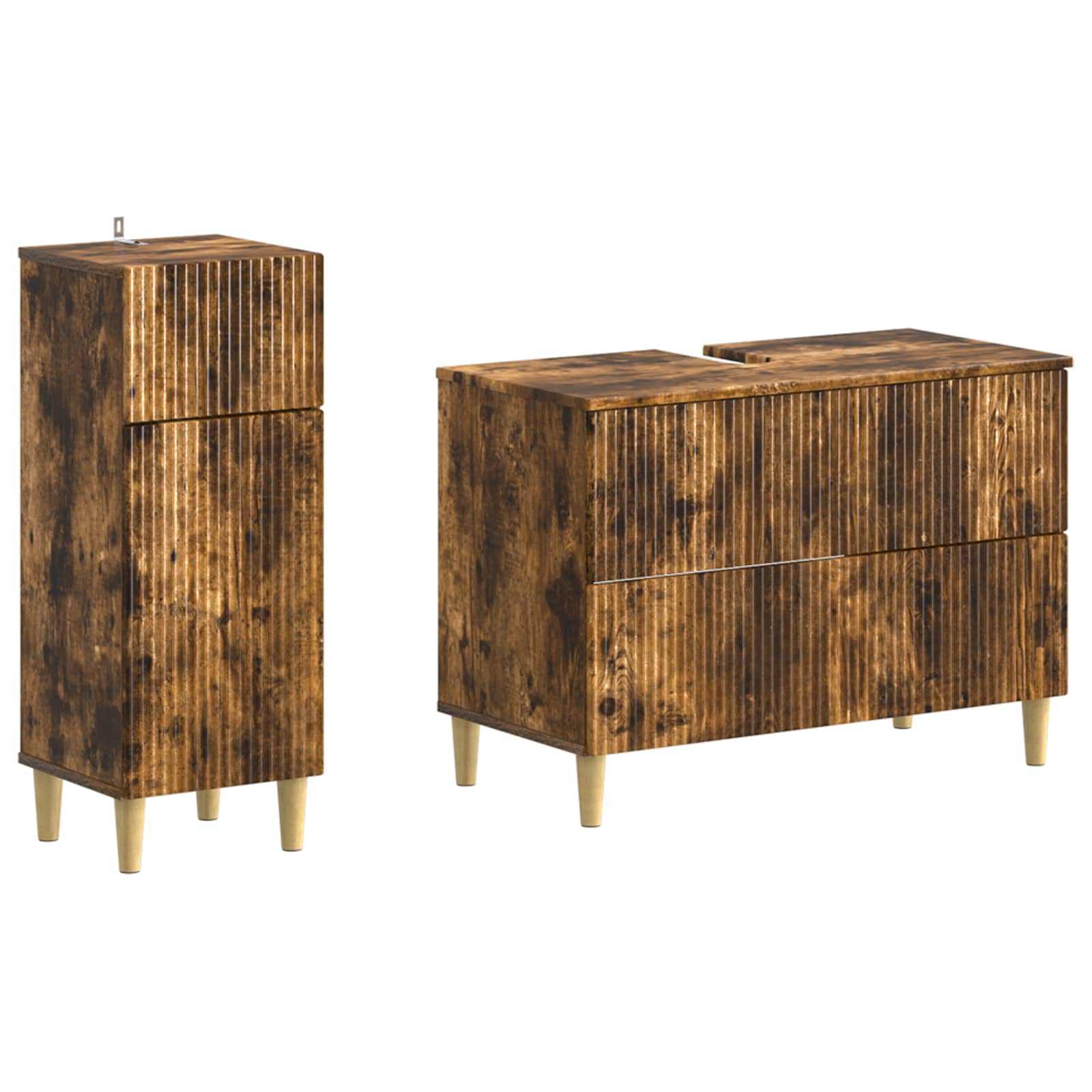 2-delige Badkamerkast Set ARNHEM Gerookt eiken Bewerkt hout is nu te koop bij PeponiXL, paradijselijk wonen!