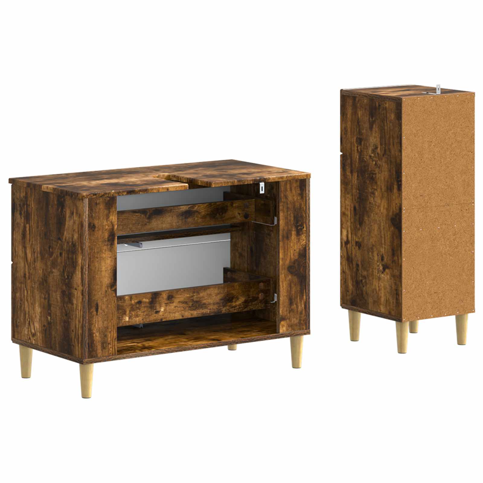 2-delige Badkamerkast Set ARNHEM Gerookt eiken Bewerkt hout is nu te koop bij PeponiXL, paradijselijk wonen!
