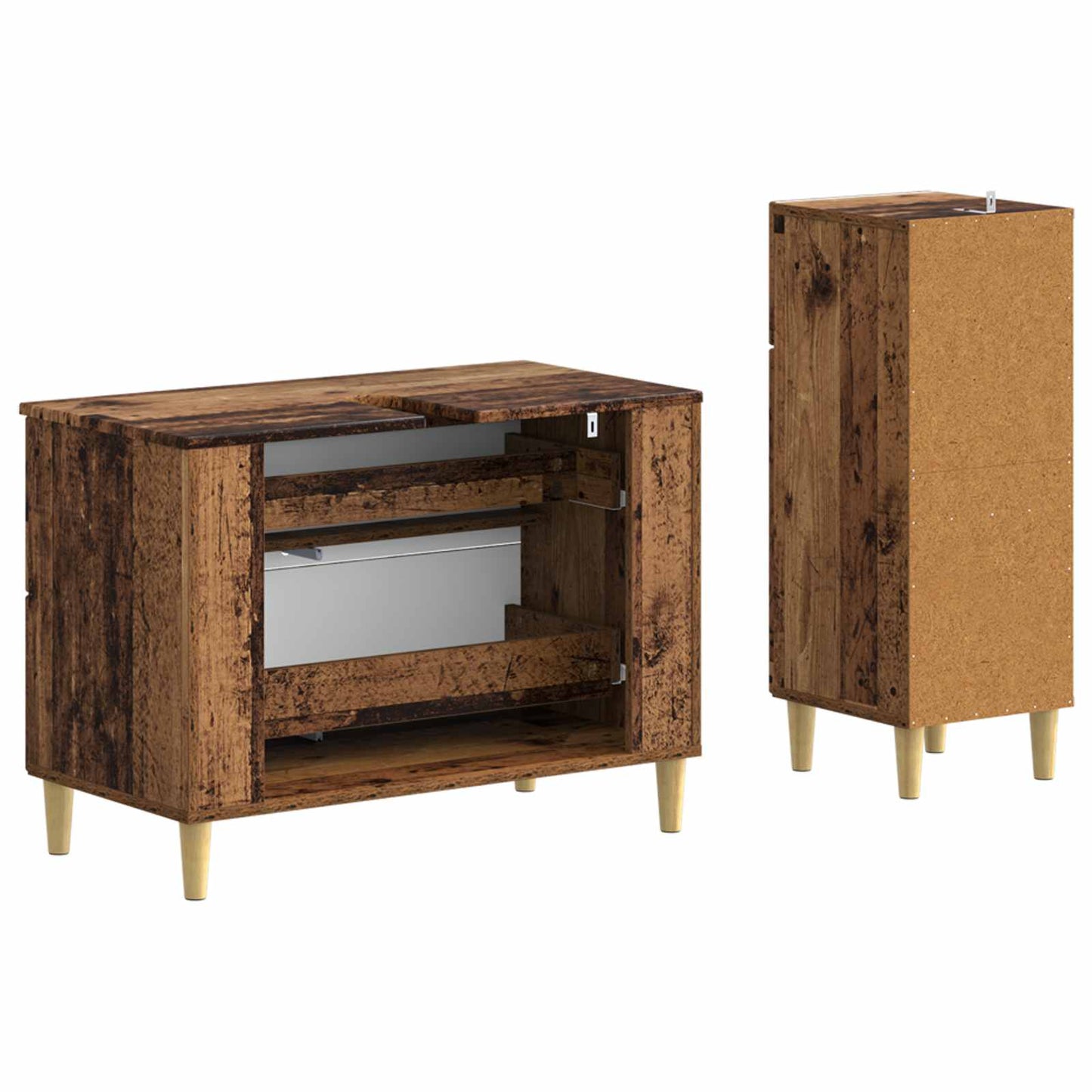 2-delige Badkamerkast Set ARNHEM Oud hout Bewerkt hout is nu te koop bij PeponiXL, paradijselijk wonen!