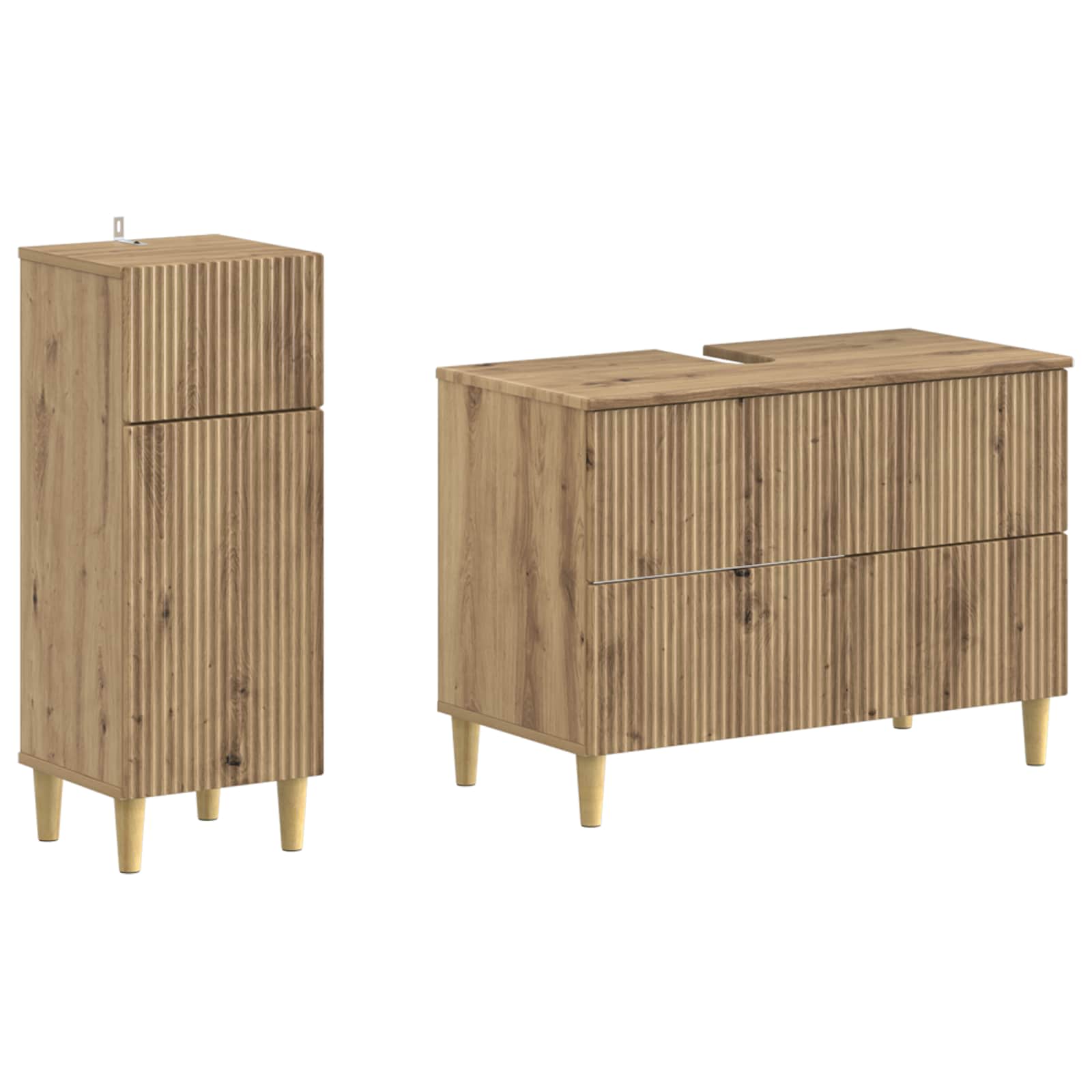 2-delige Badkamerkast Set ARNHEM Artisanaal eiken Bewerkt hout is nu te koop bij PeponiXL, paradijselijk wonen!