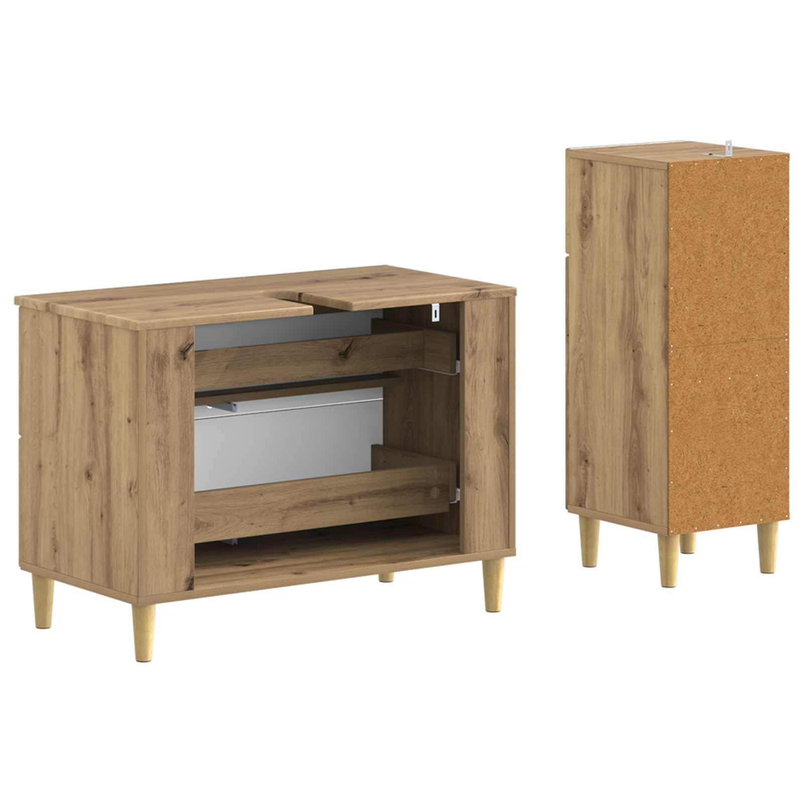 2-delige Badkamerkast Set ARNHEM Artisanaal eiken Bewerkt hout is nu te koop bij PeponiXL, paradijselijk wonen!