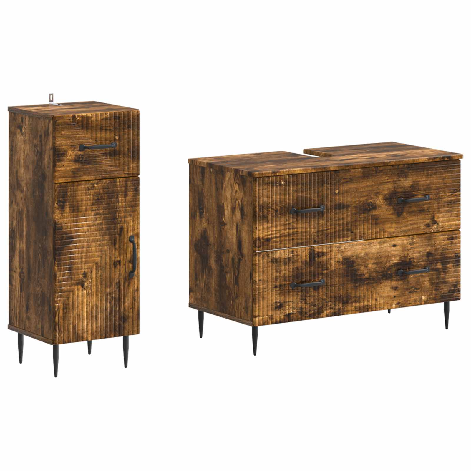 2-delige Badkamerkast Set HAARLEM Gerookt eiken Bewerkt hout is nu te koop bij PeponiXL, paradijselijk wonen!