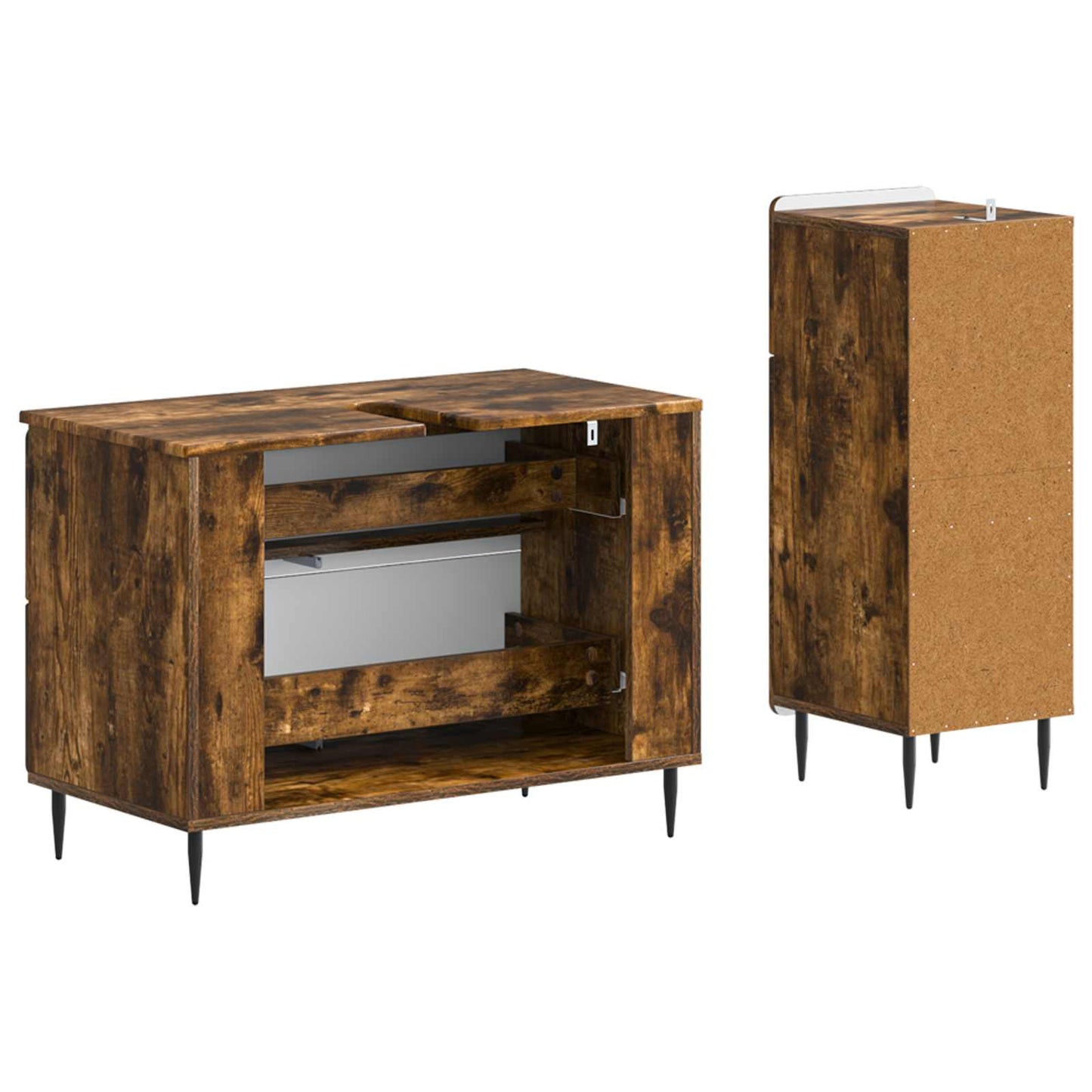 2-delige Badkamerkast Set HAARLEM Gerookt eiken Bewerkt hout is nu te koop bij PeponiXL, paradijselijk wonen!