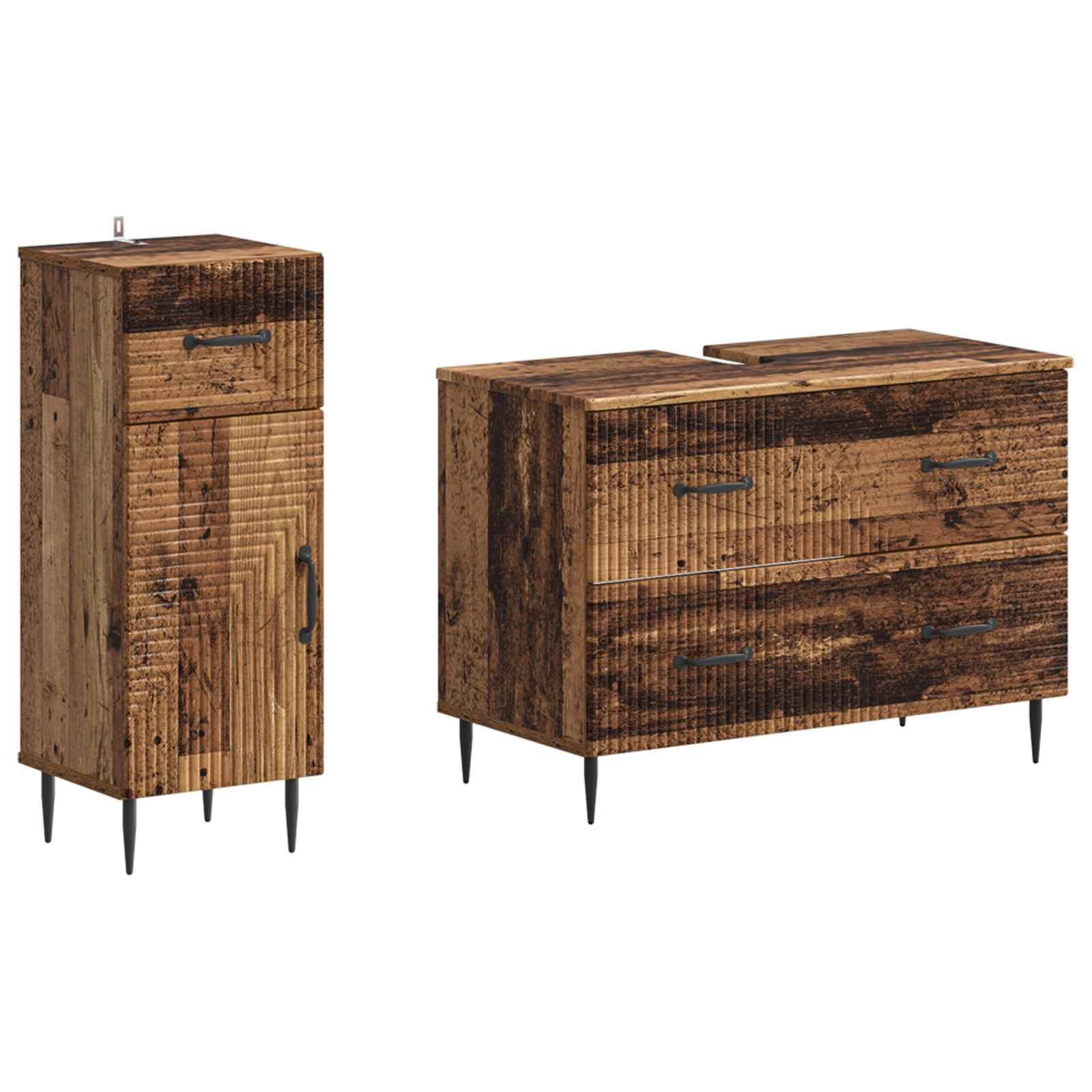 2-delige Badkamerkast Set HAARLEM Oud hout Bewerkt hout is nu te koop bij PeponiXL, paradijselijk wonen!