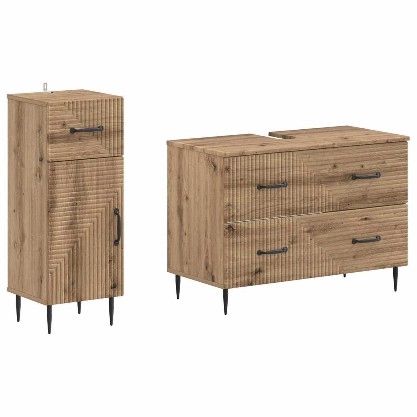2-delige Badkamerkast Set HAARLEM Artisanaal eiken Bewerkt hout is nu te koop bij PeponiXL, paradijselijk wonen!