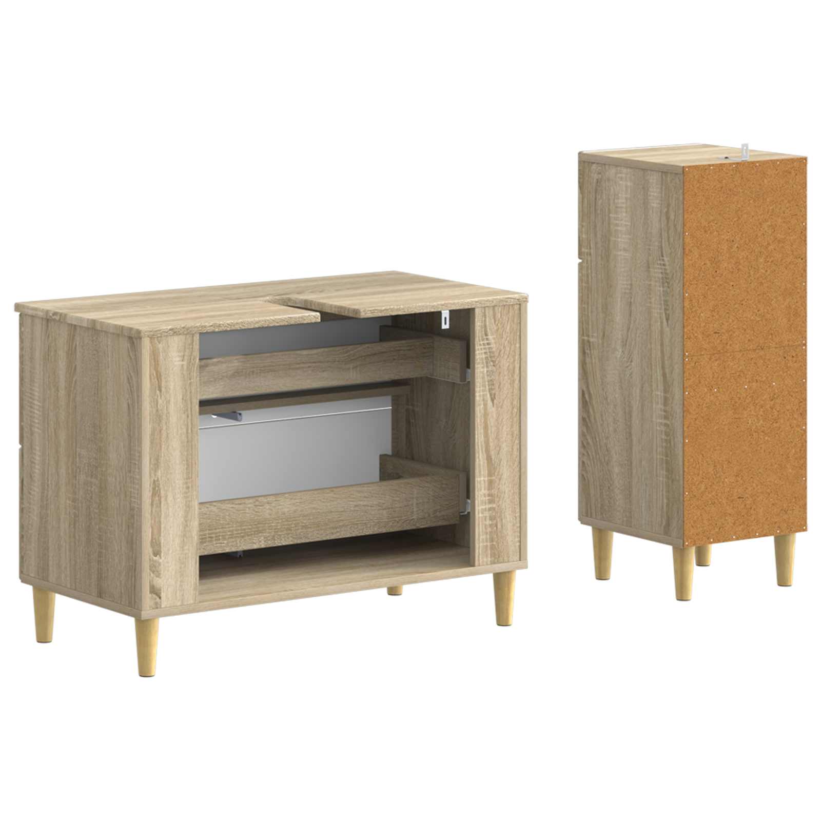 2-delige Badkamerkast Set DELFT Sonoma Eiken Bewerkt hout is nu te koop bij PeponiXL, paradijselijk wonen!