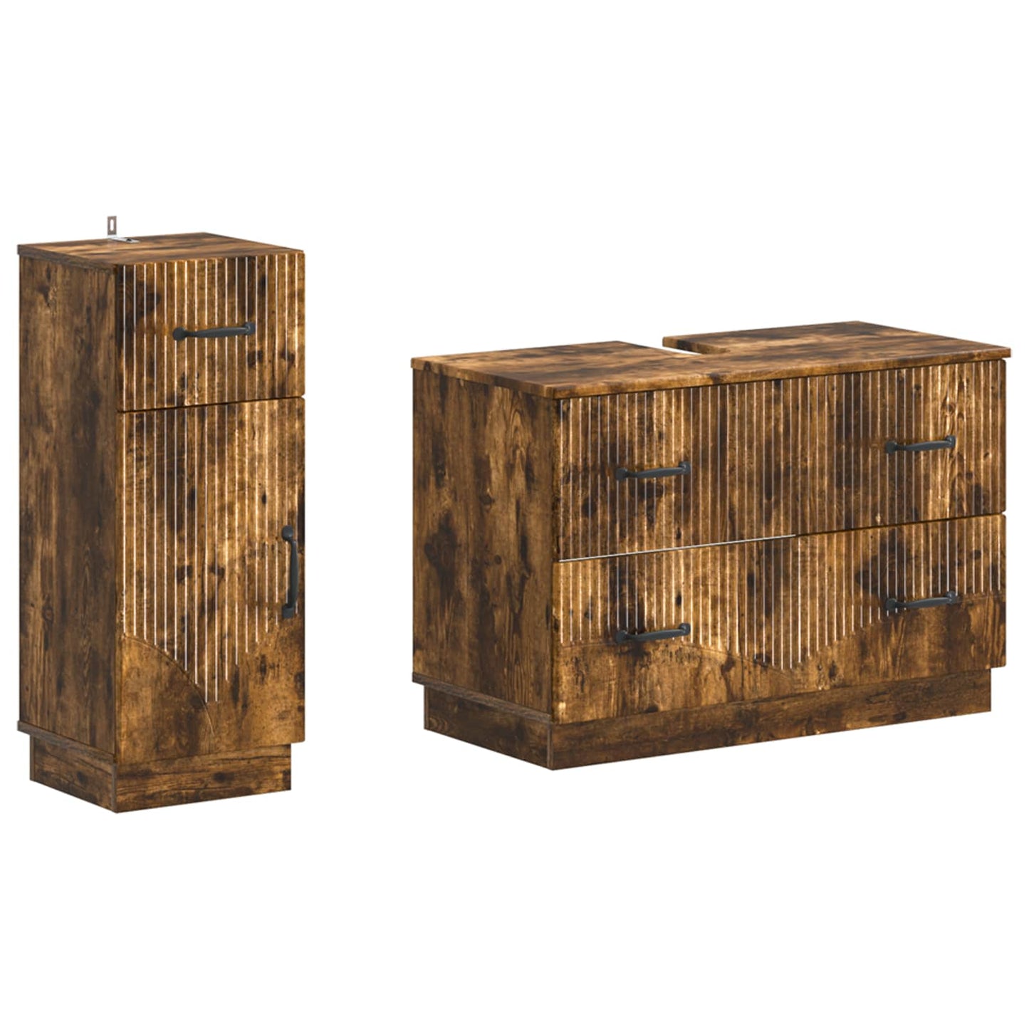 2-delige Badkamerkast Set HOORN Gerookt eiken Bewerkt hout is nu te koop bij PeponiXL, paradijselijk wonen!