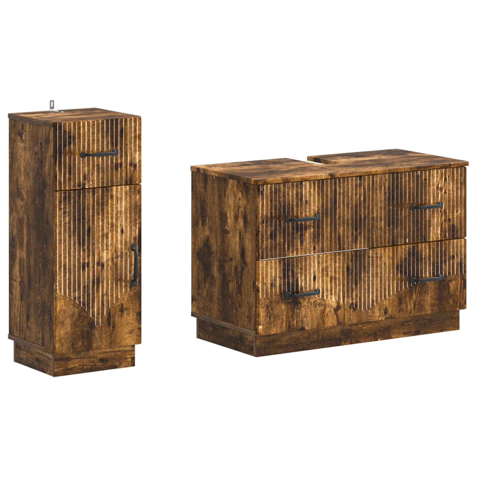 2-delige Badkamerkast Set HOORN Gerookt eiken Bewerkt hout is nu te koop bij PeponiXL, paradijselijk wonen!