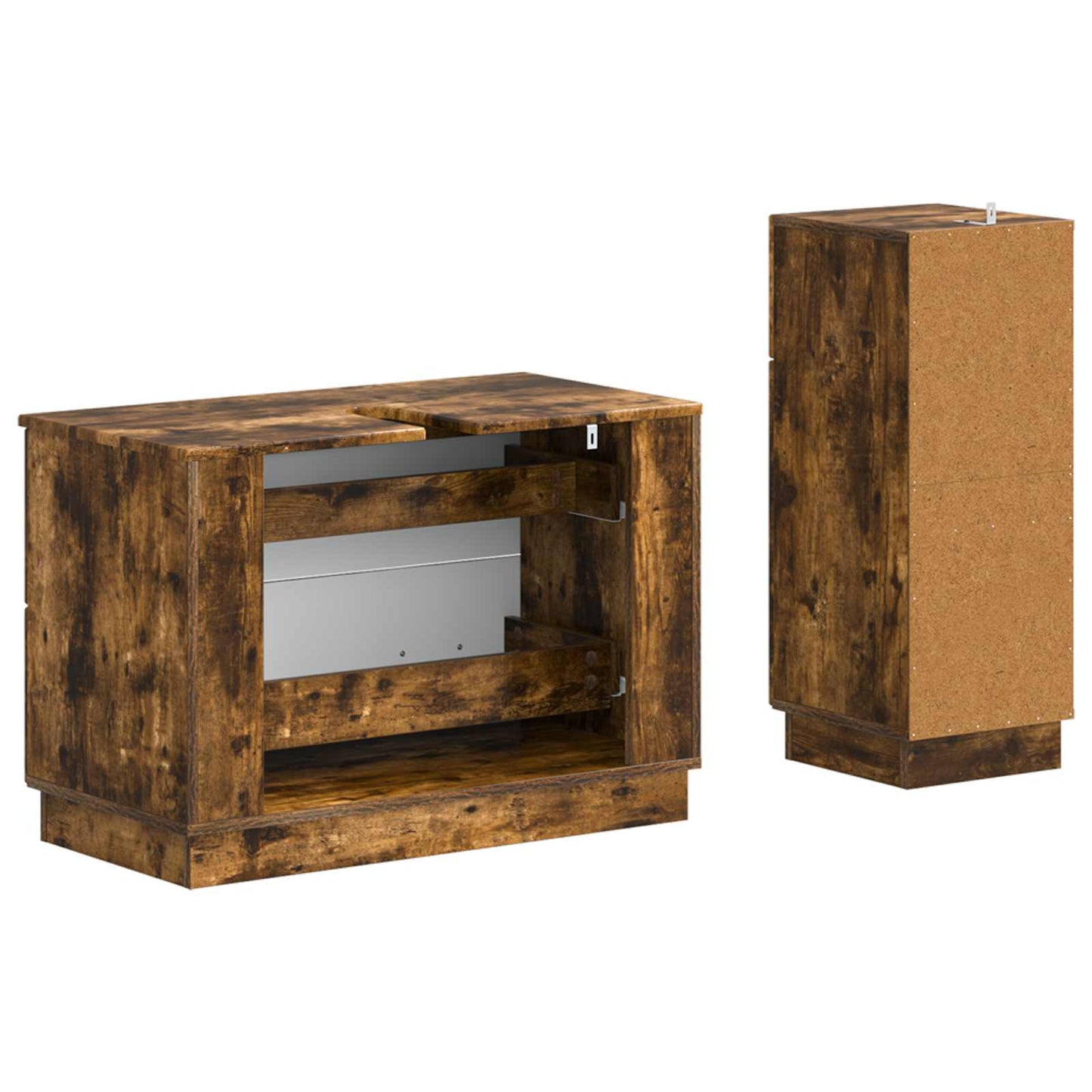 2-delige Badkamerkast Set HOORN Gerookt eiken Bewerkt hout is nu te koop bij PeponiXL, paradijselijk wonen!