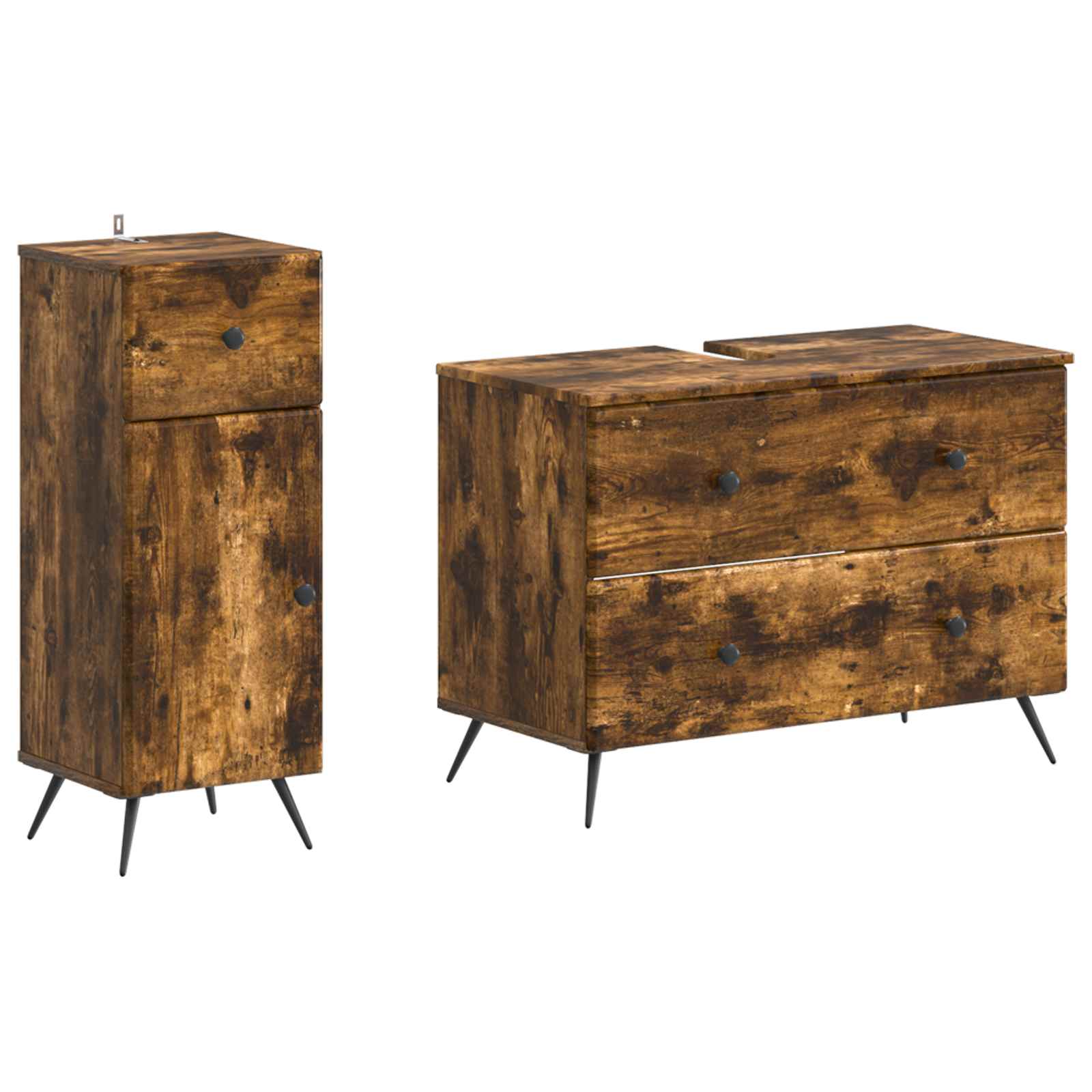 2-delige Badkamerkast Set BREDA Gerookt eiken Bewerkt hout is nu te koop bij PeponiXL, paradijselijk wonen!