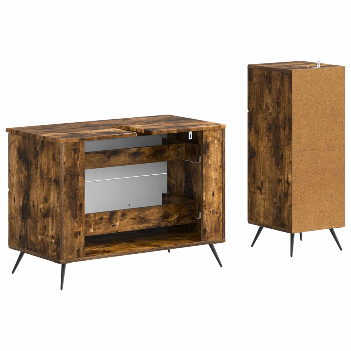 2-delige Badkamerkast Set BREDA Gerookt eiken Bewerkt hout is nu te koop bij PeponiXL, paradijselijk wonen!