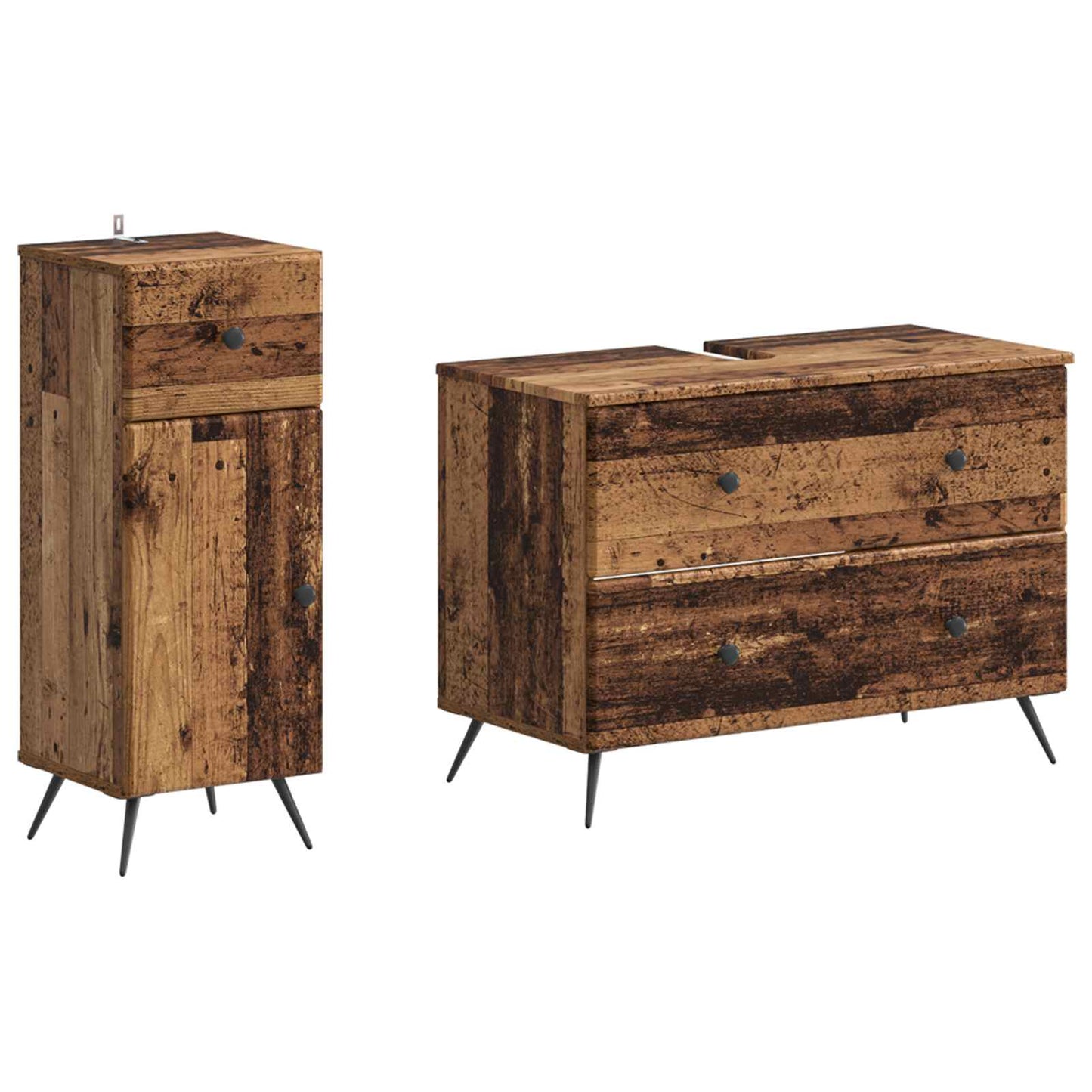 2-delige Badkamerkast Set BREDA Oud hout Bewerkt hout is nu te koop bij PeponiXL, paradijselijk wonen!
