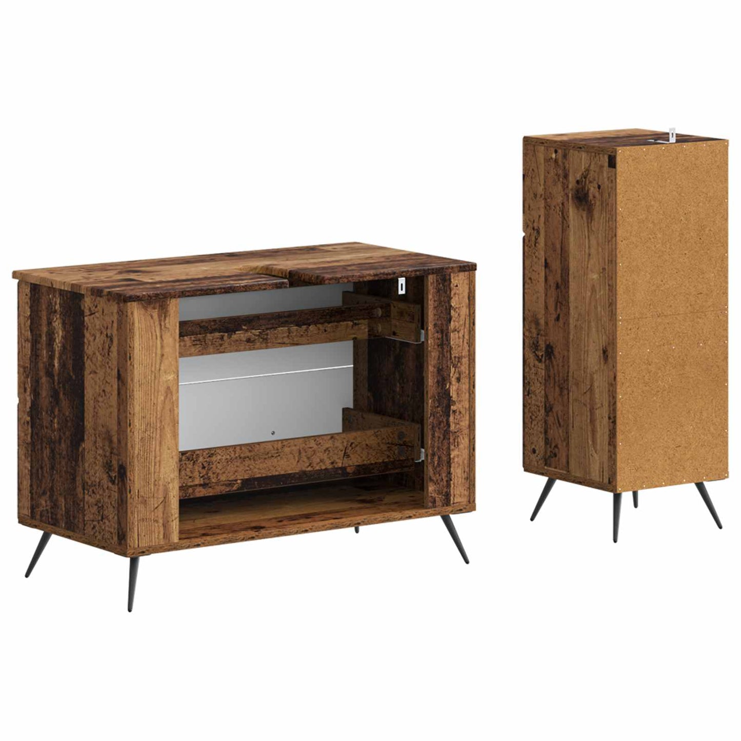 2-delige Badkamerkast Set BREDA Oud hout Bewerkt hout is nu te koop bij PeponiXL, paradijselijk wonen!