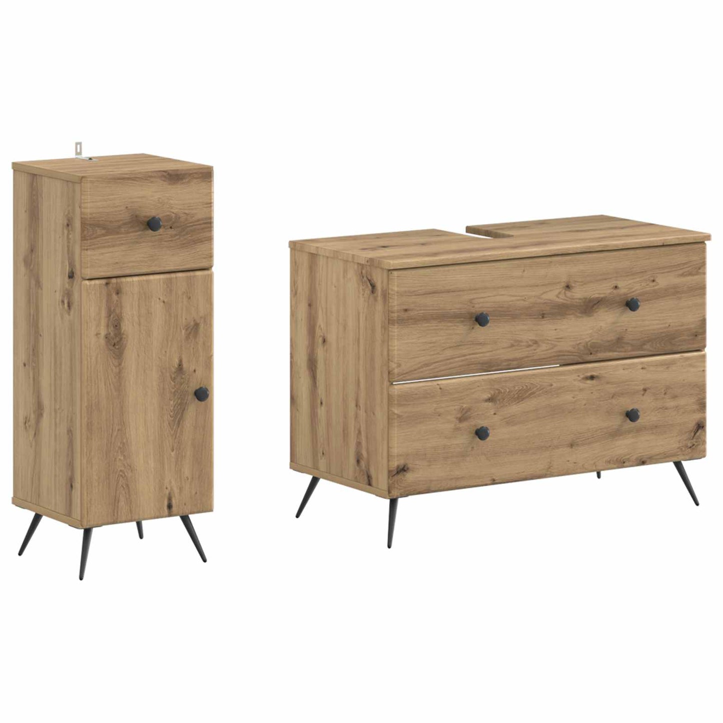 2-delige Badkamerkast Set BREDA Artisanaal eiken Bewerkt hout is nu te koop bij PeponiXL, paradijselijk wonen!