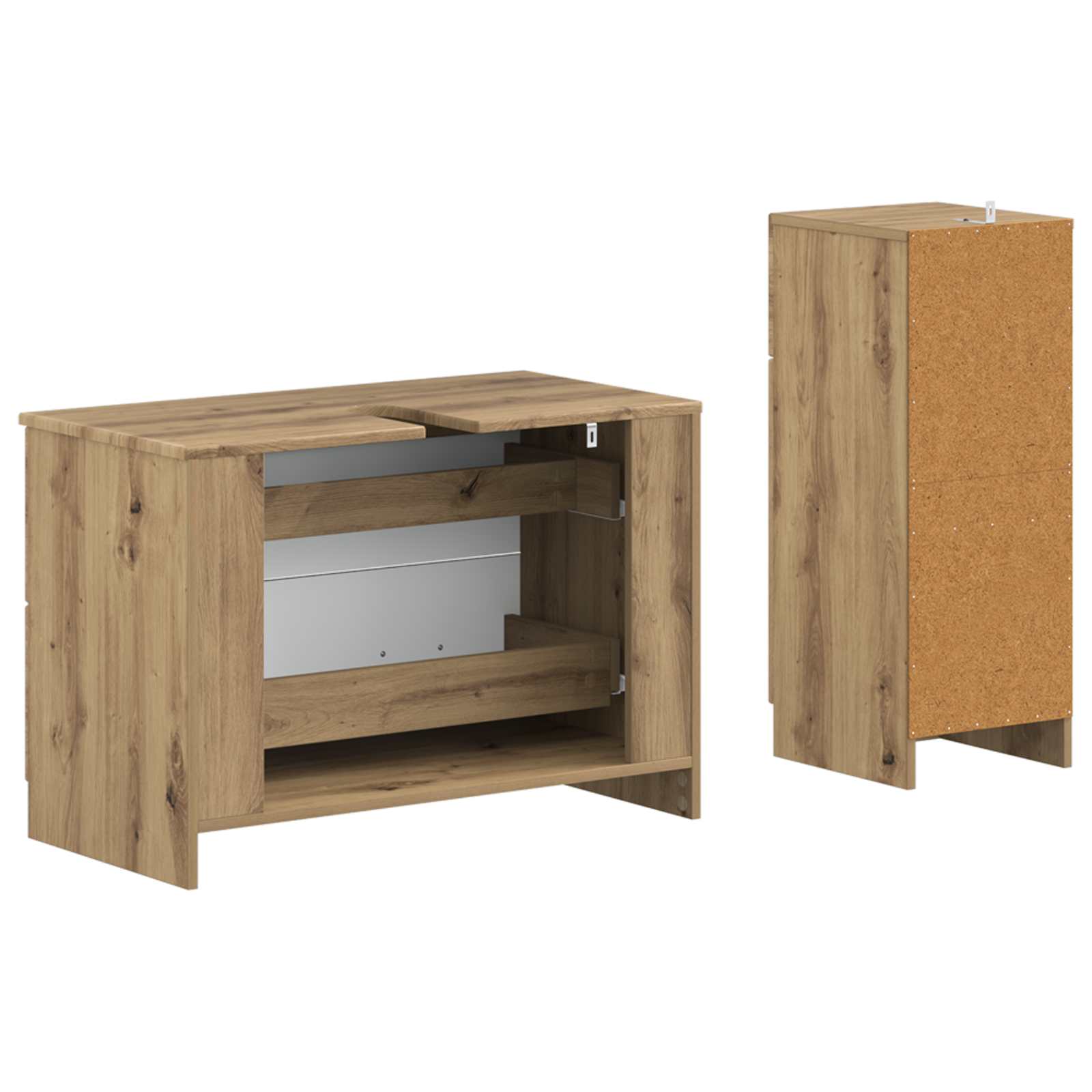 2-delige Badkamerkast Set UTRECHT Artisanaal eiken Bewerkt hout is nu te koop bij PeponiXL, paradijselijk wonen!