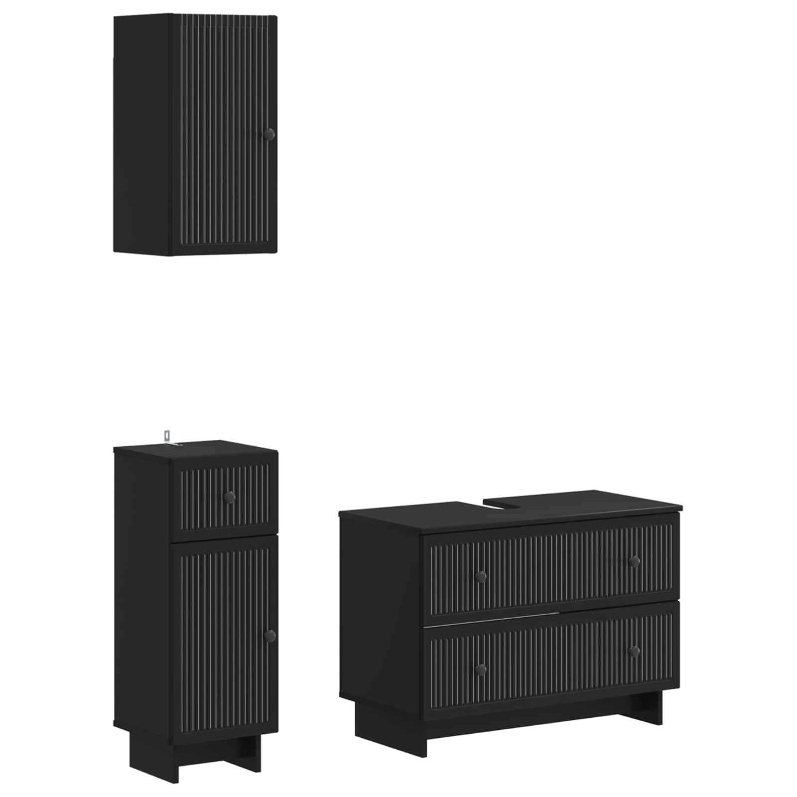 3-delige badkamerkast set EDE Zwart Bewerkt hout is nu te koop bij PeponiXL, paradijselijk wonen!