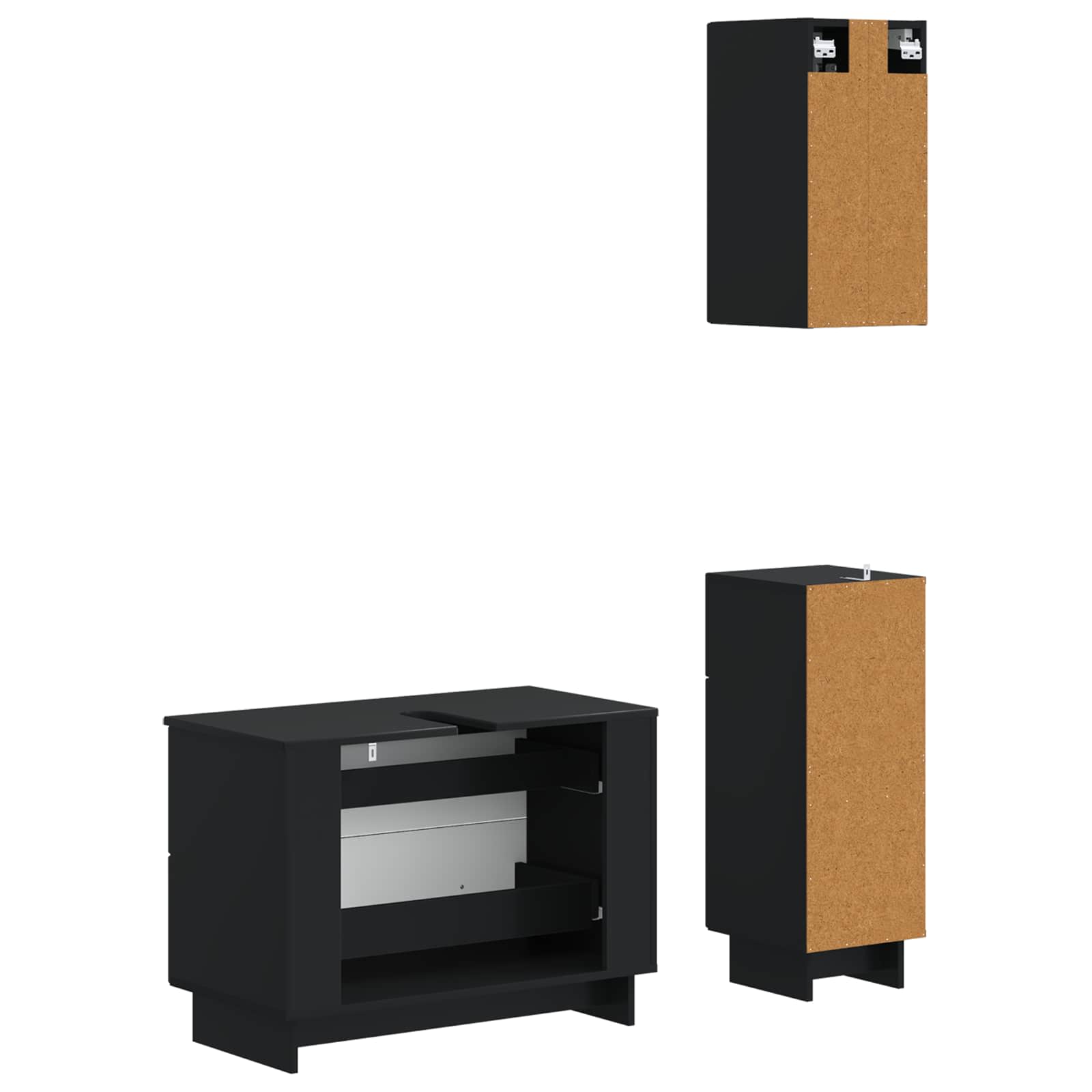 3-delige badkamerkast set EDE Zwart Bewerkt hout is nu te koop bij PeponiXL, paradijselijk wonen!