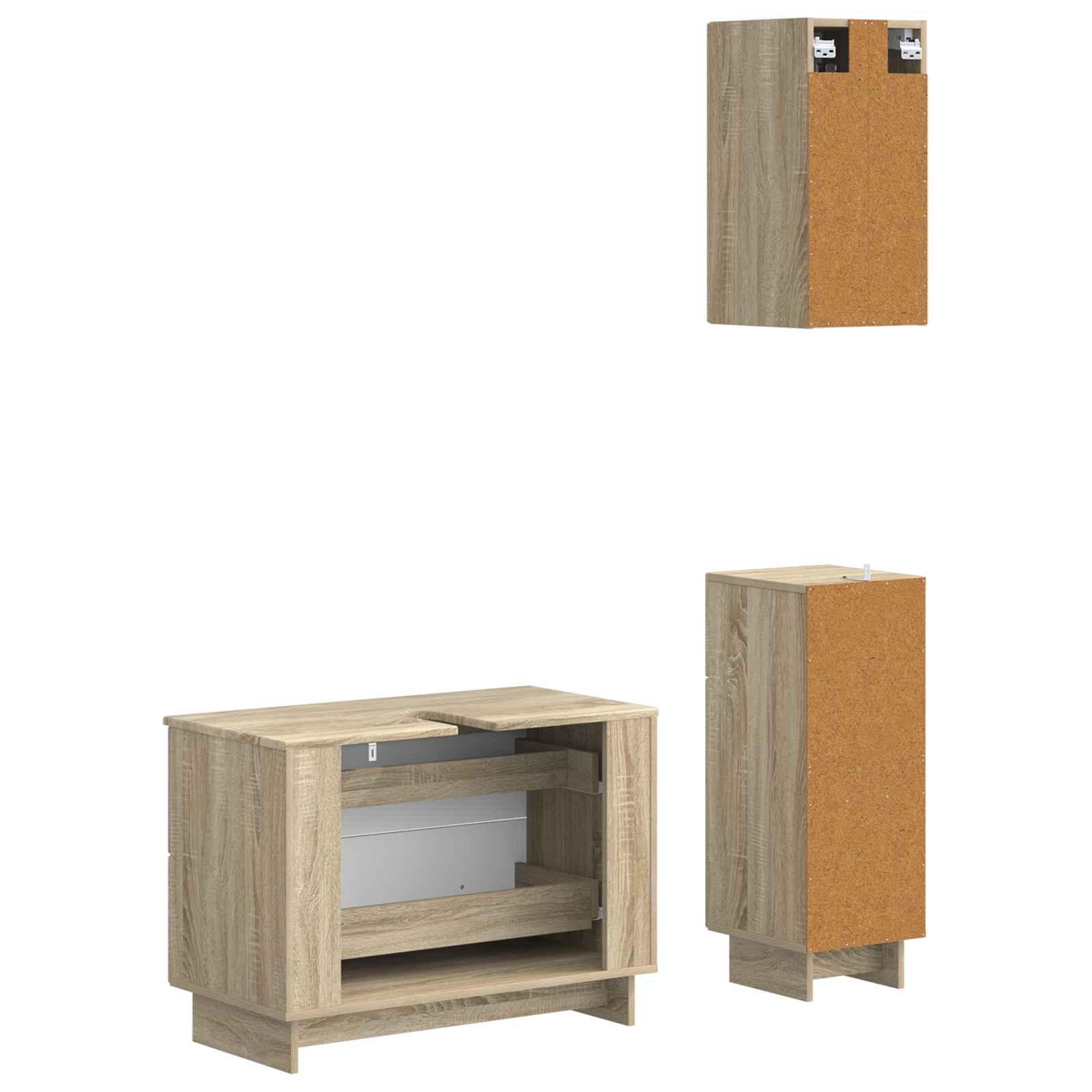 3-delige badkamerkast set EDE Sonoma Eiken Bewerkt hout is nu te koop bij PeponiXL, paradijselijk wonen!