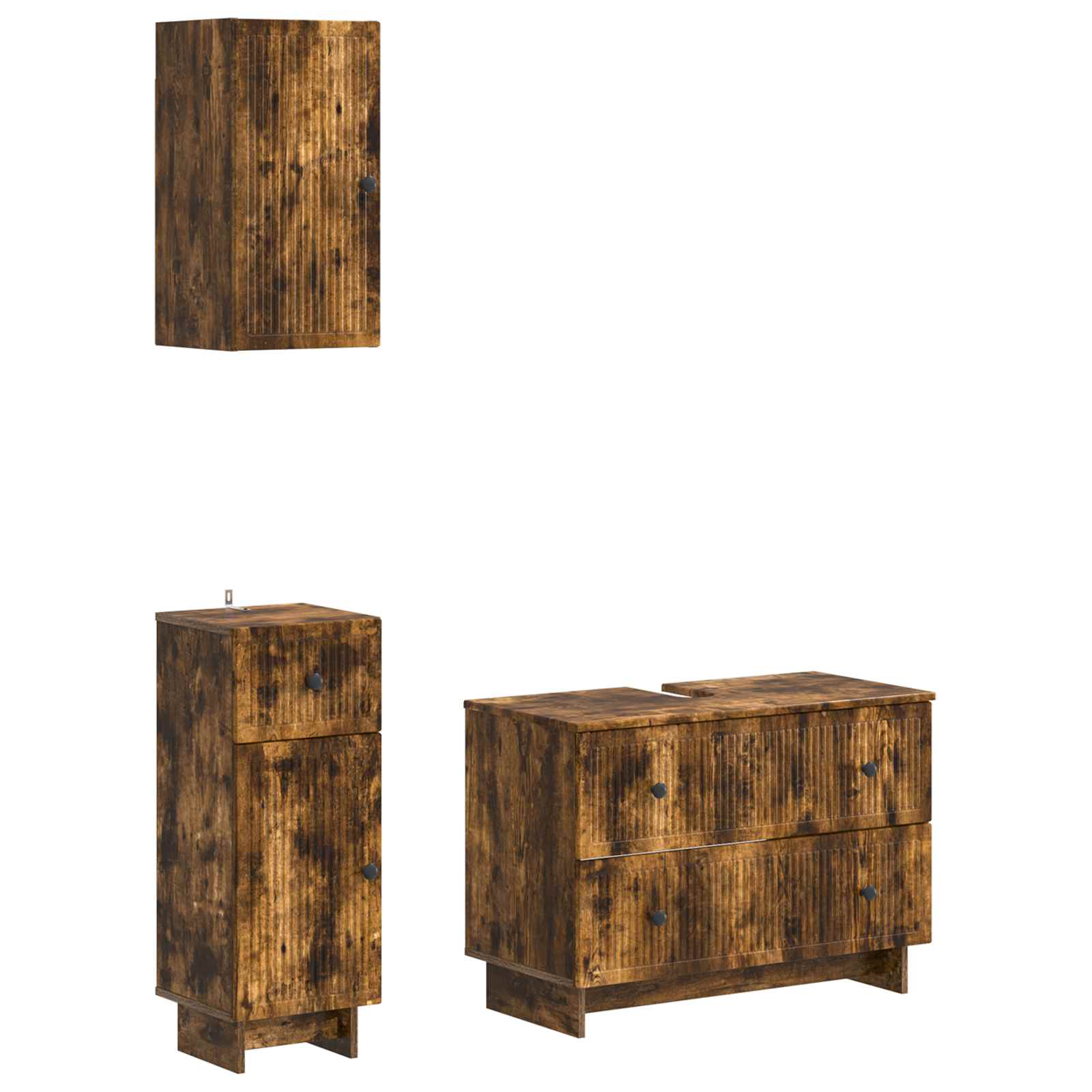3-delige badkamerkast set EDE Gerookt eiken Bewerkt hout is nu te koop bij PeponiXL, paradijselijk wonen!