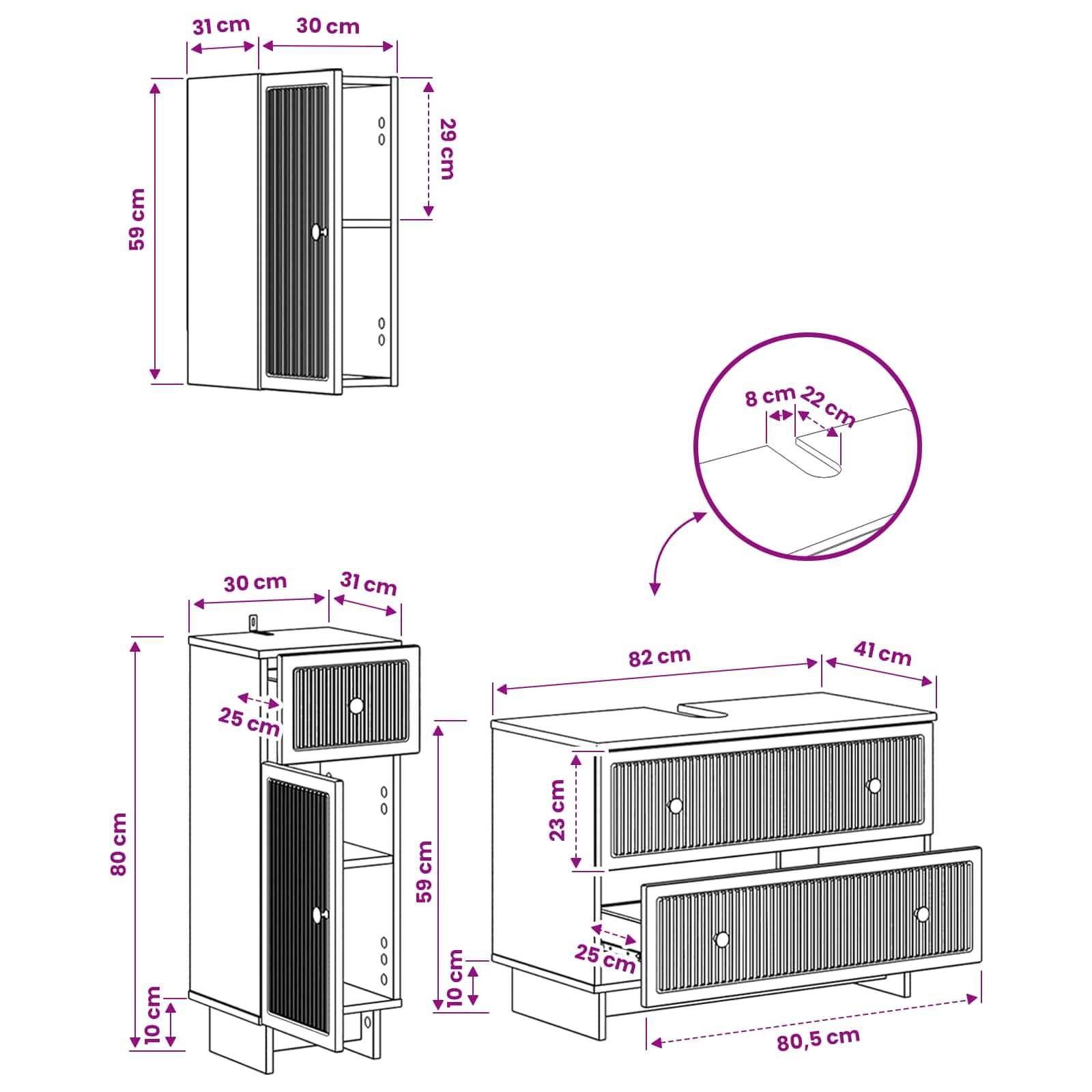 3-delige badkamerkast set EDE Gerookt eiken Bewerkt hout is nu te koop bij PeponiXL, paradijselijk wonen!