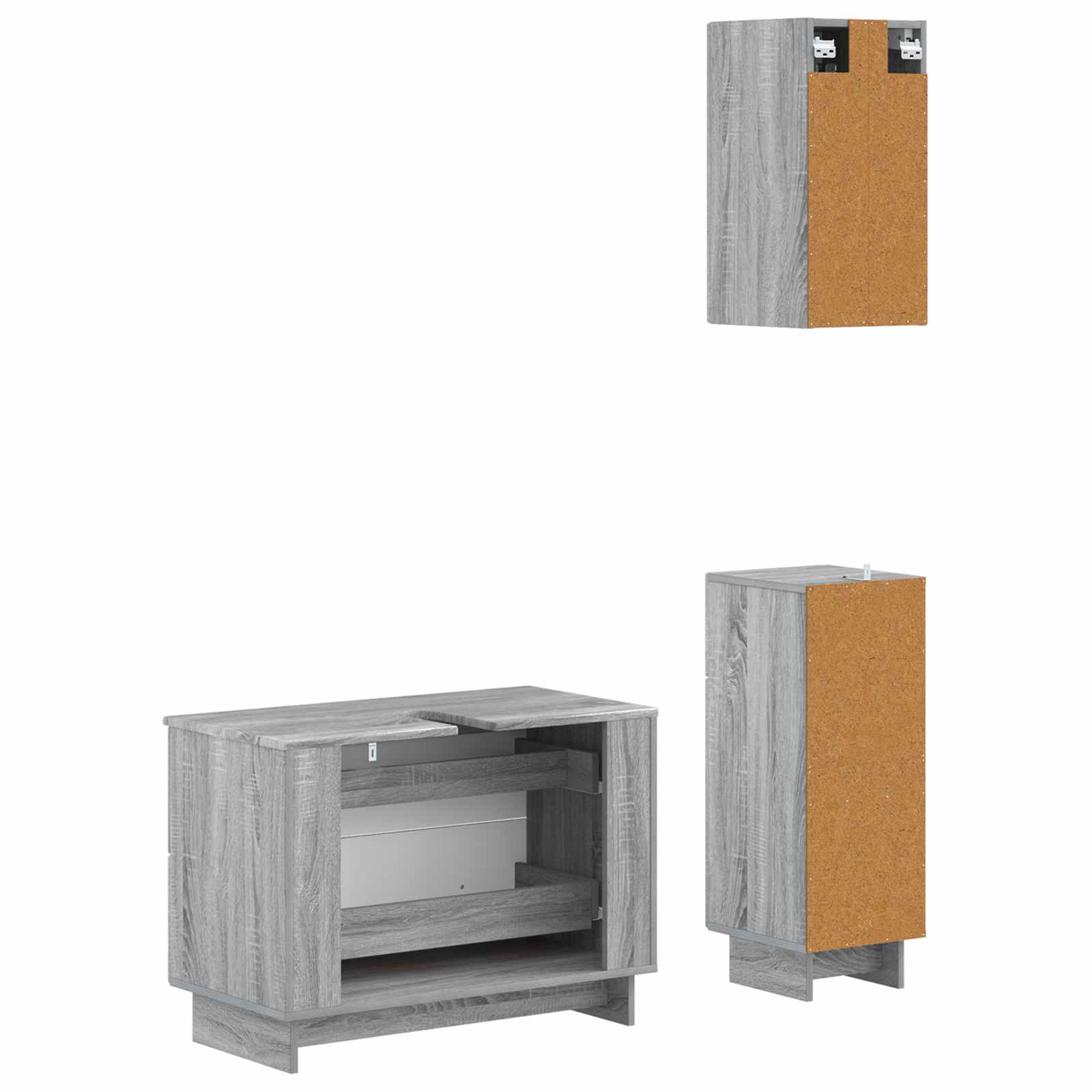 3-delige badkamerkast set EDE Grijs Sonoma Bewerkt hout is nu te koop bij PeponiXL, paradijselijk wonen!
