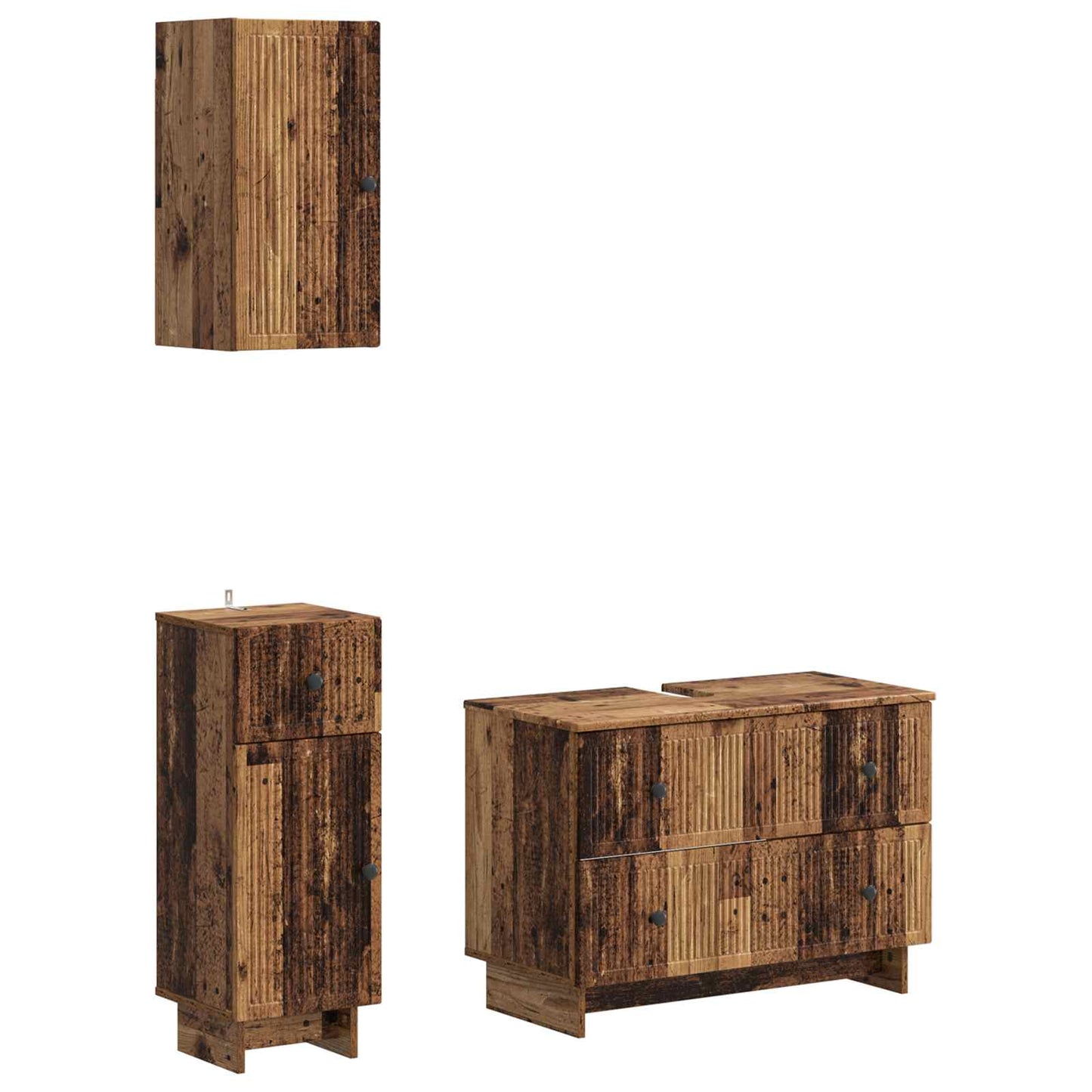 3-delige badkamerkast set EDE Oud hout Bewerkt hout is nu te koop bij PeponiXL, paradijselijk wonen!